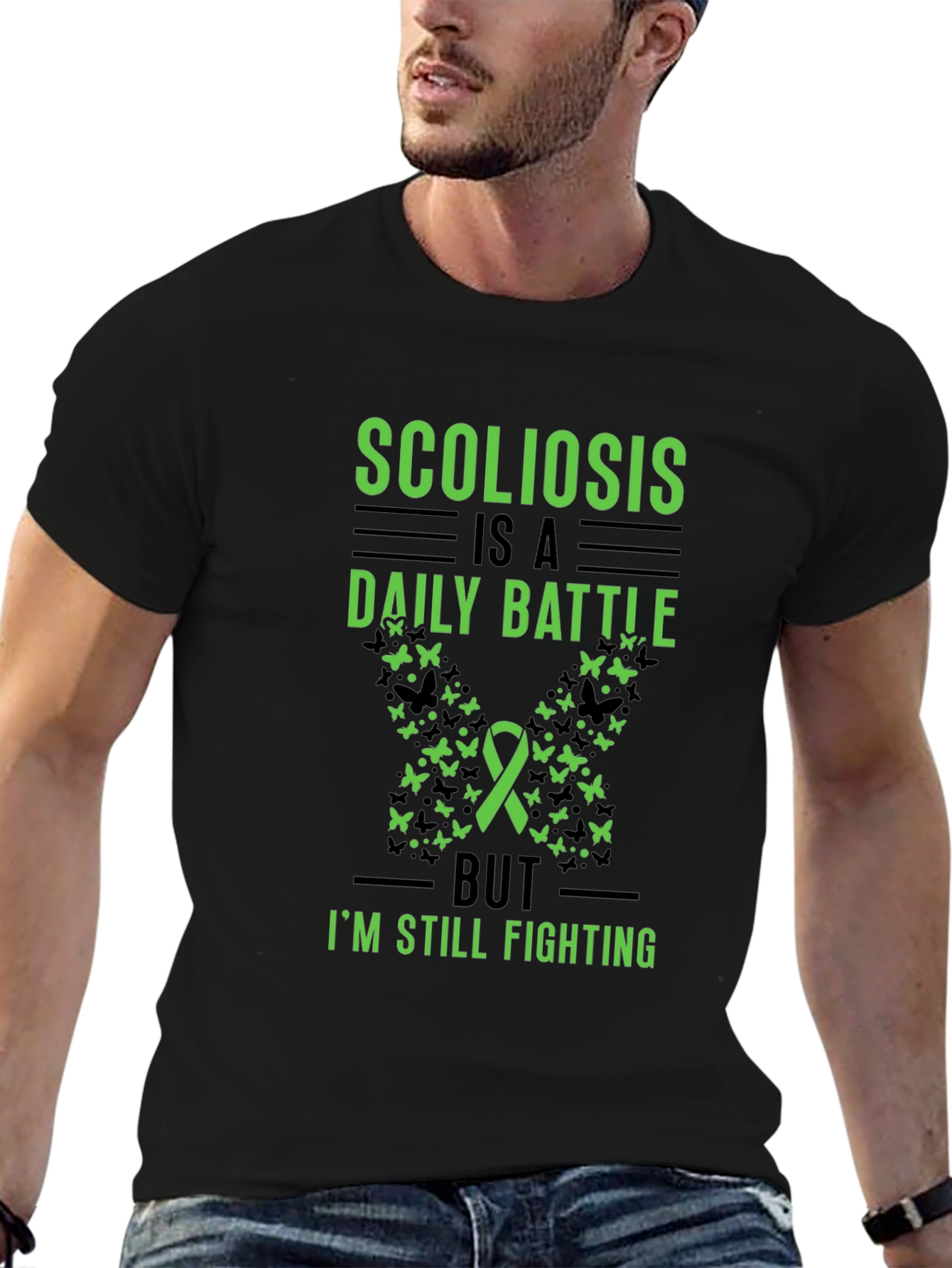 Black Scoliosis Awareness T-Shirt - Daily Battle Fighter view 6