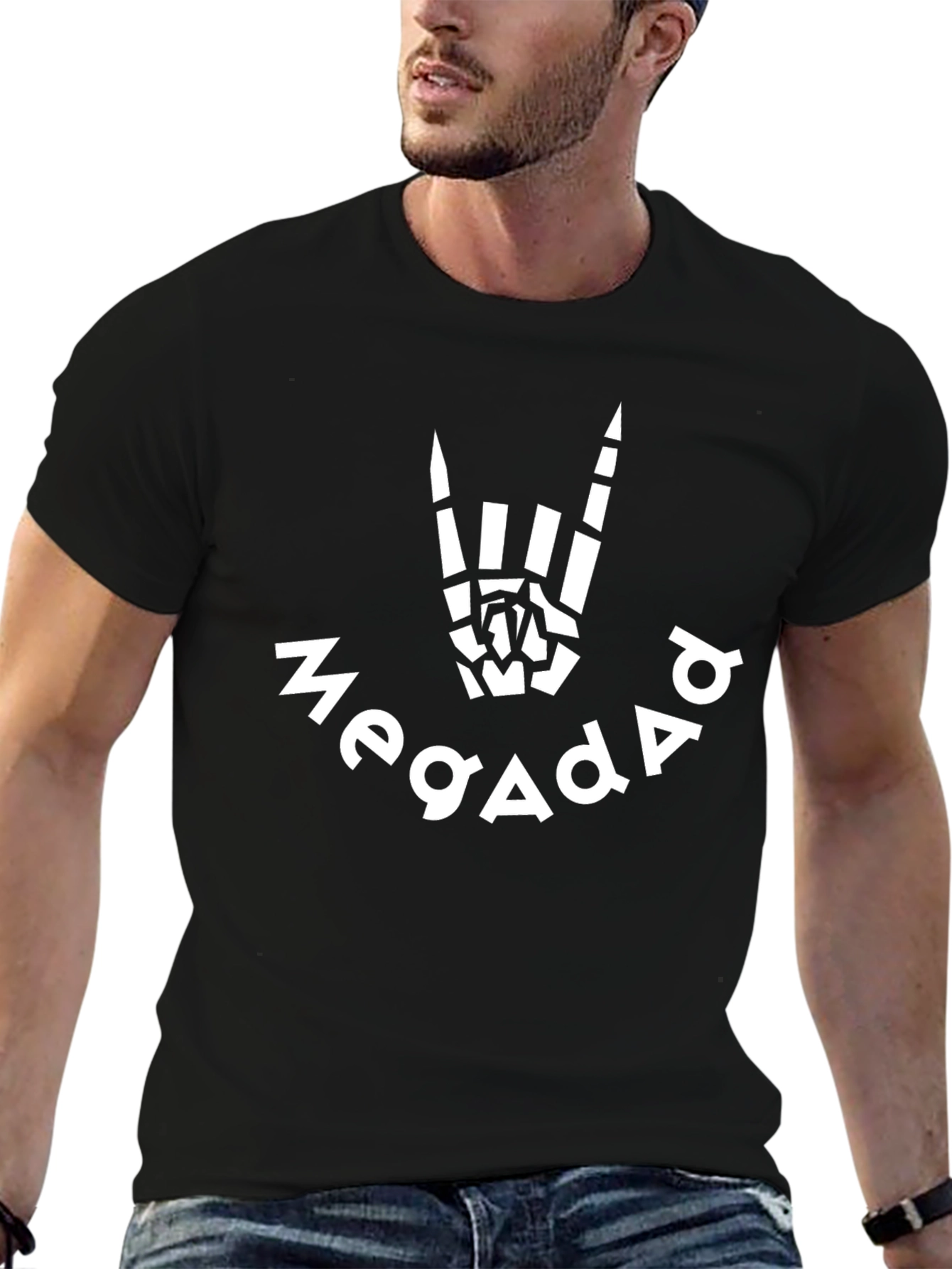 Black Rock On! Black T-Shirt with Hand Gesture and Text view 6