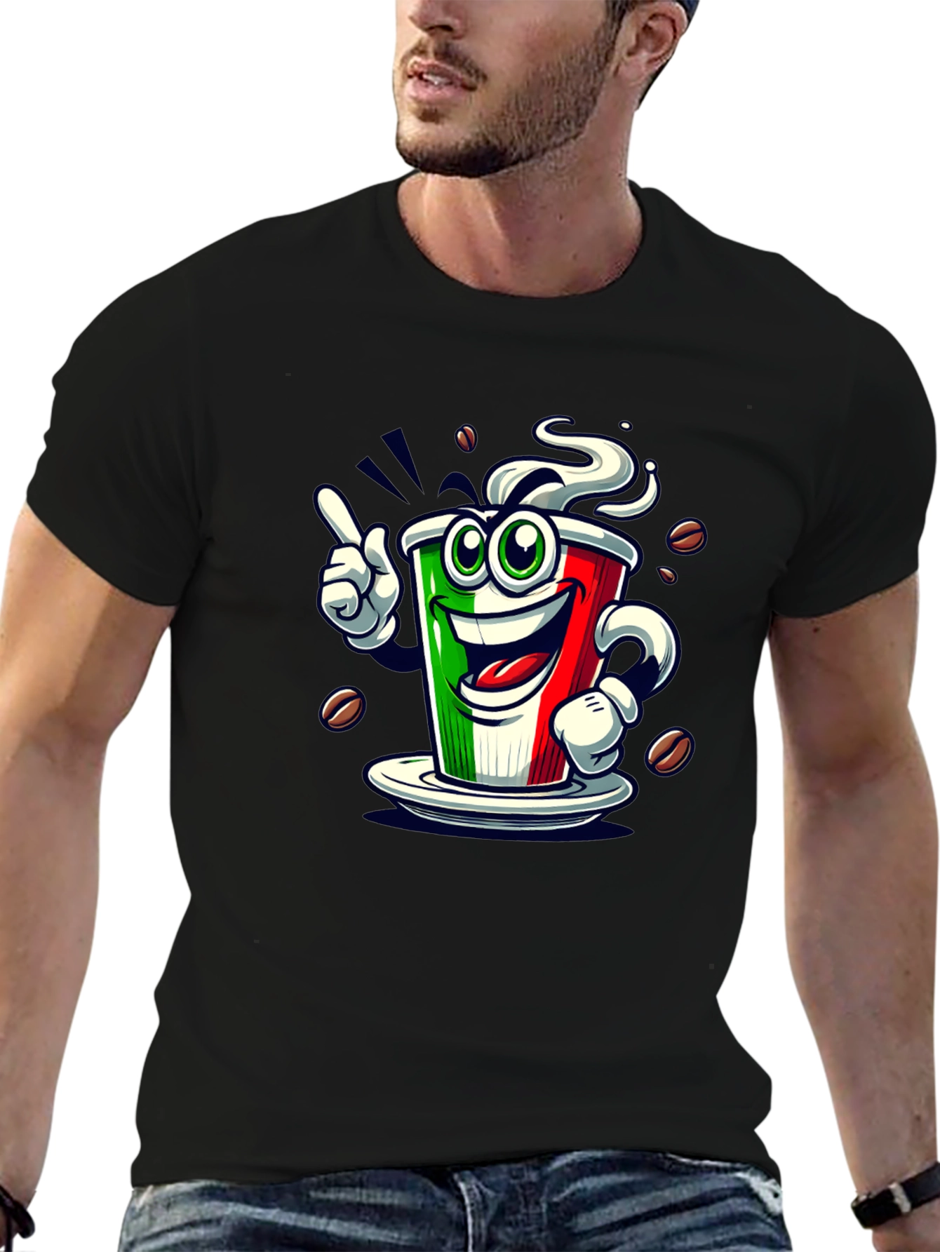 Black Italian Flag Coffee Graphic Tee - Fun Novelty Shirt view 6