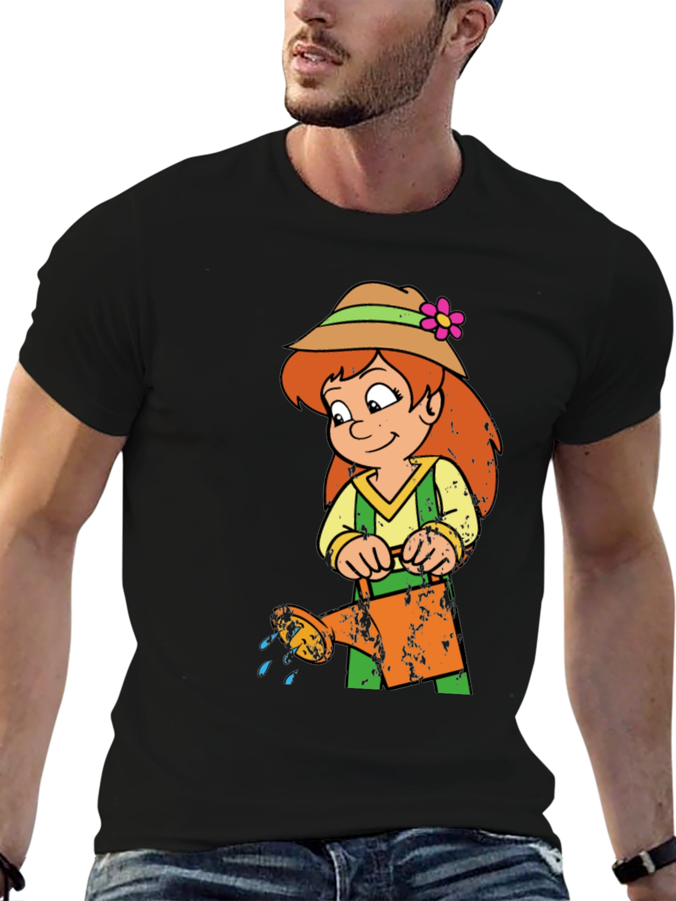 Black Cartoon Gardener Graphic T-Shirt view 6