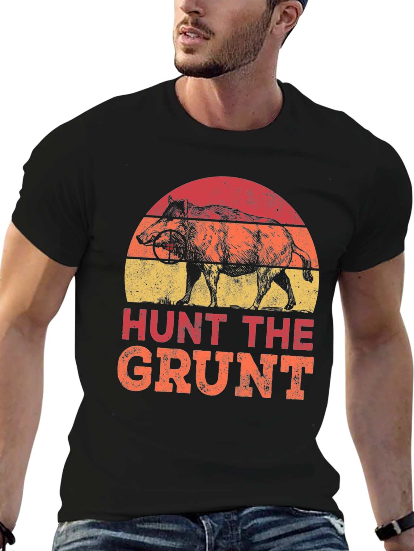 Black Hunt the Grunt T-Shirt - Wild Boar Hunter Tee view 6