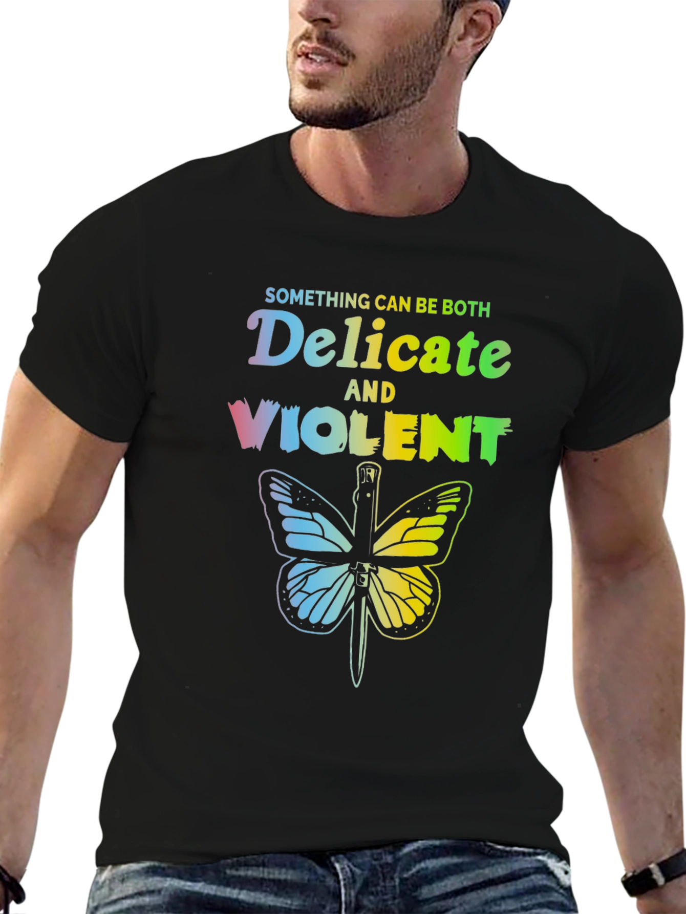 Black Delicate & Violent Butterfly T-Shirt - Unisex Cotton Tee view 6