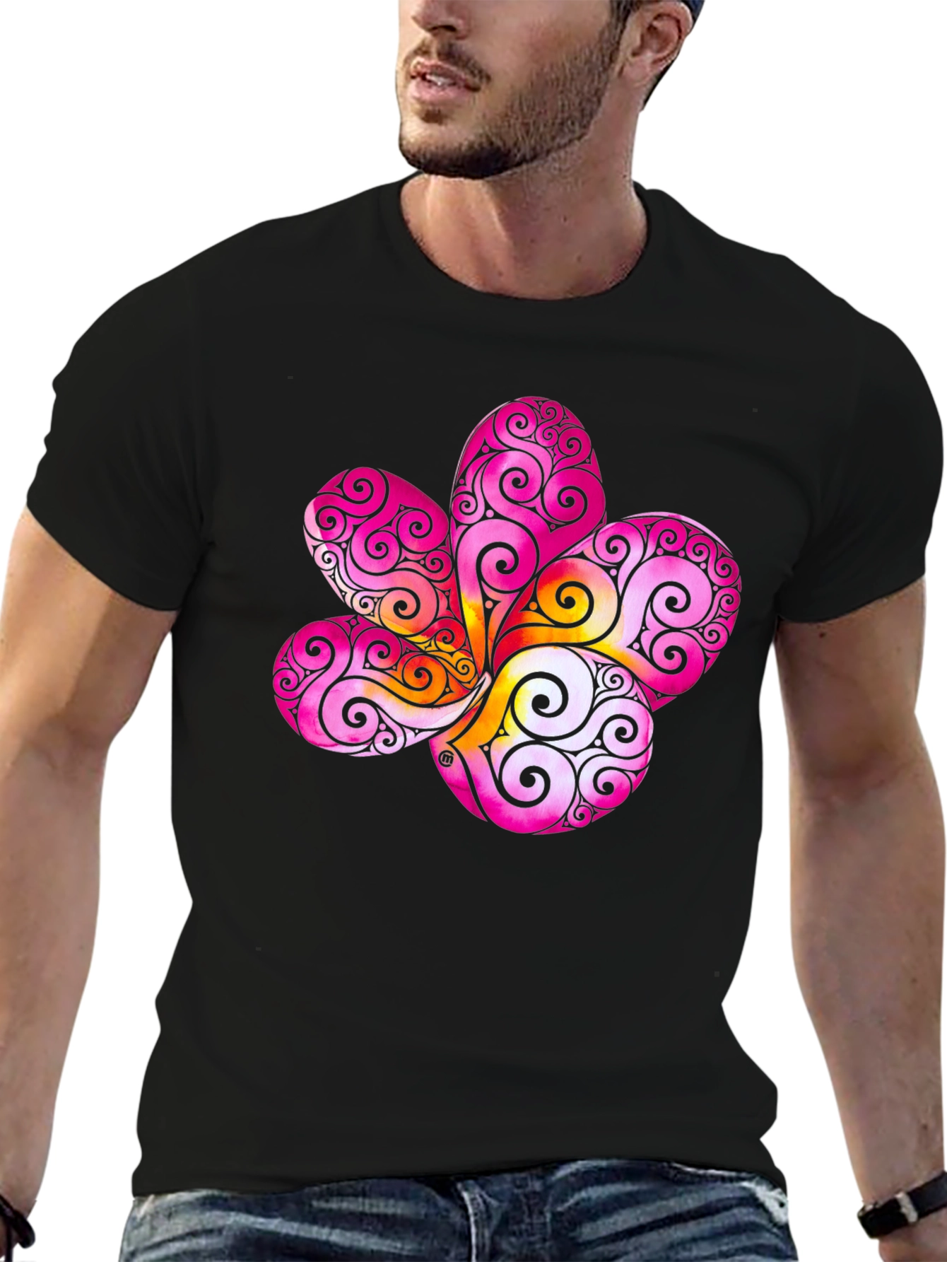 Black Floral Swirl Graphic Black T-Shirt view 6