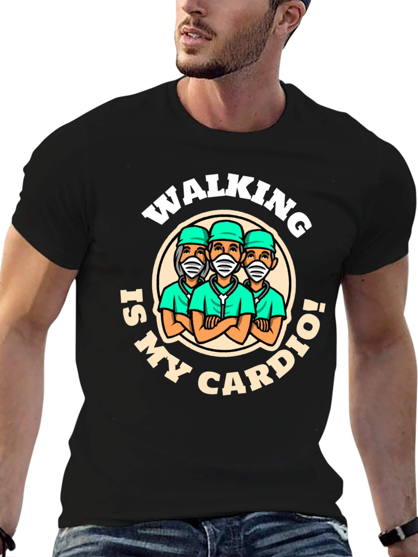 Black Walking Is My Cardio T-Shirt - Doctor Design view 6