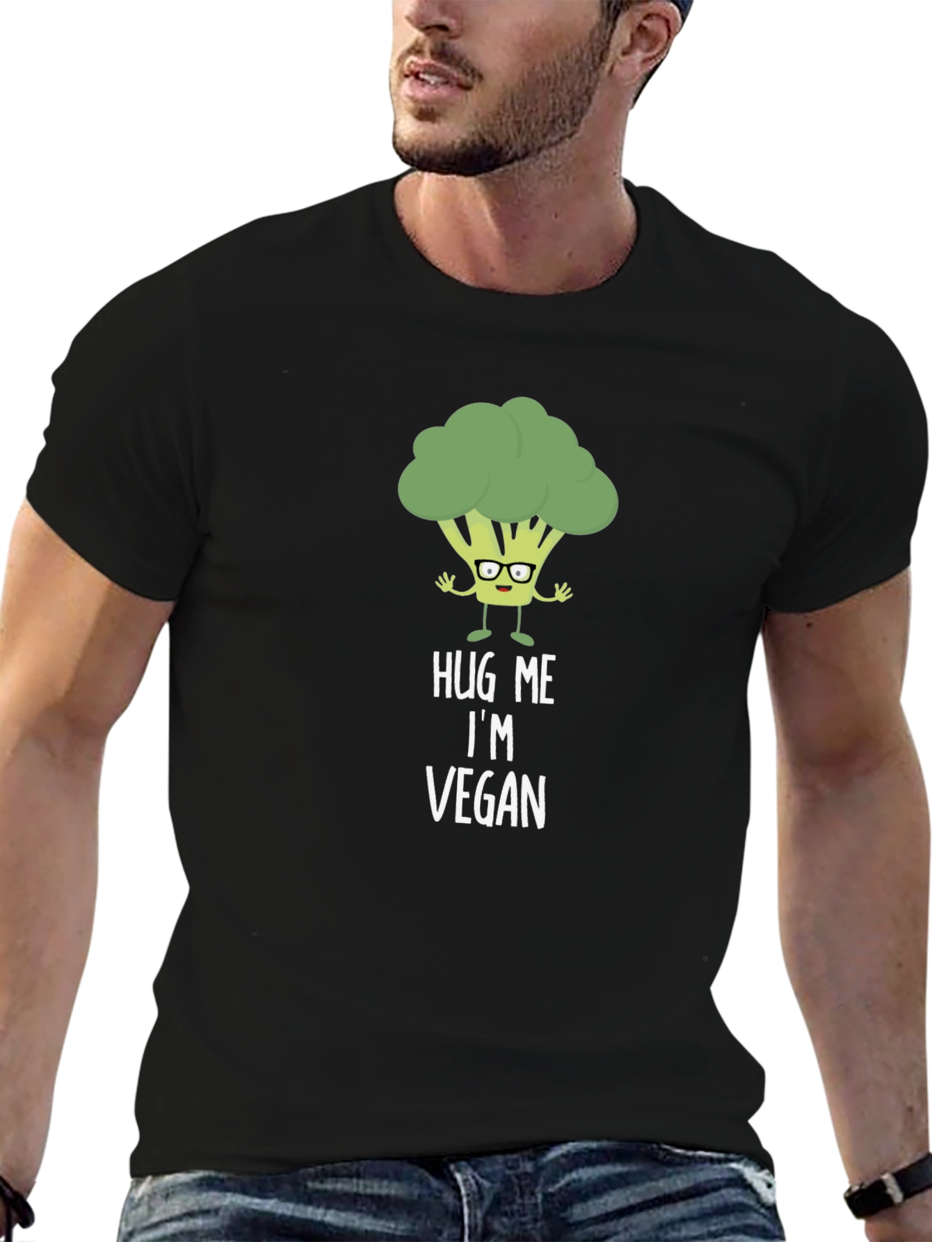 Black Vegan Broccoli Graphic Tee - Hug Me I'm Vegan view 6
