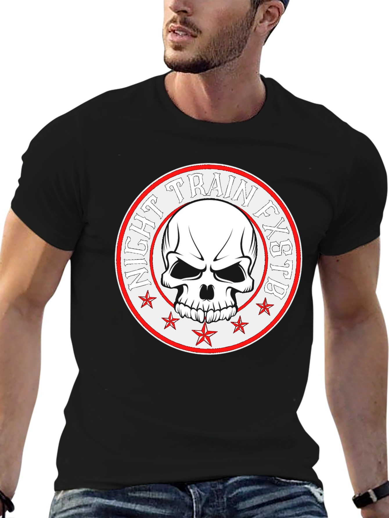 Black Night Train FXSTB Skull Graphic T-Shirt view 6