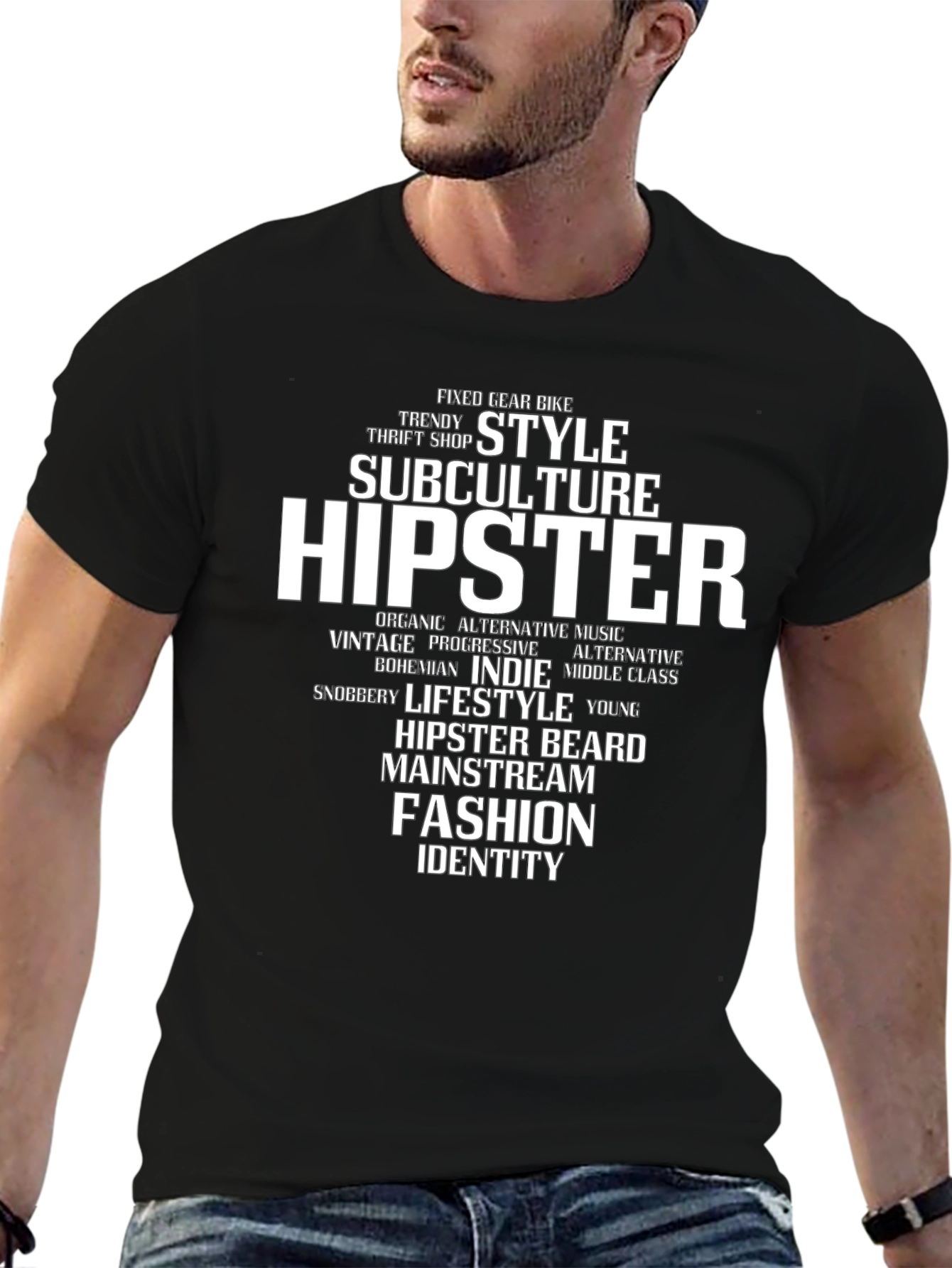 Black Hipster Word Cloud Graphic Tee view 6