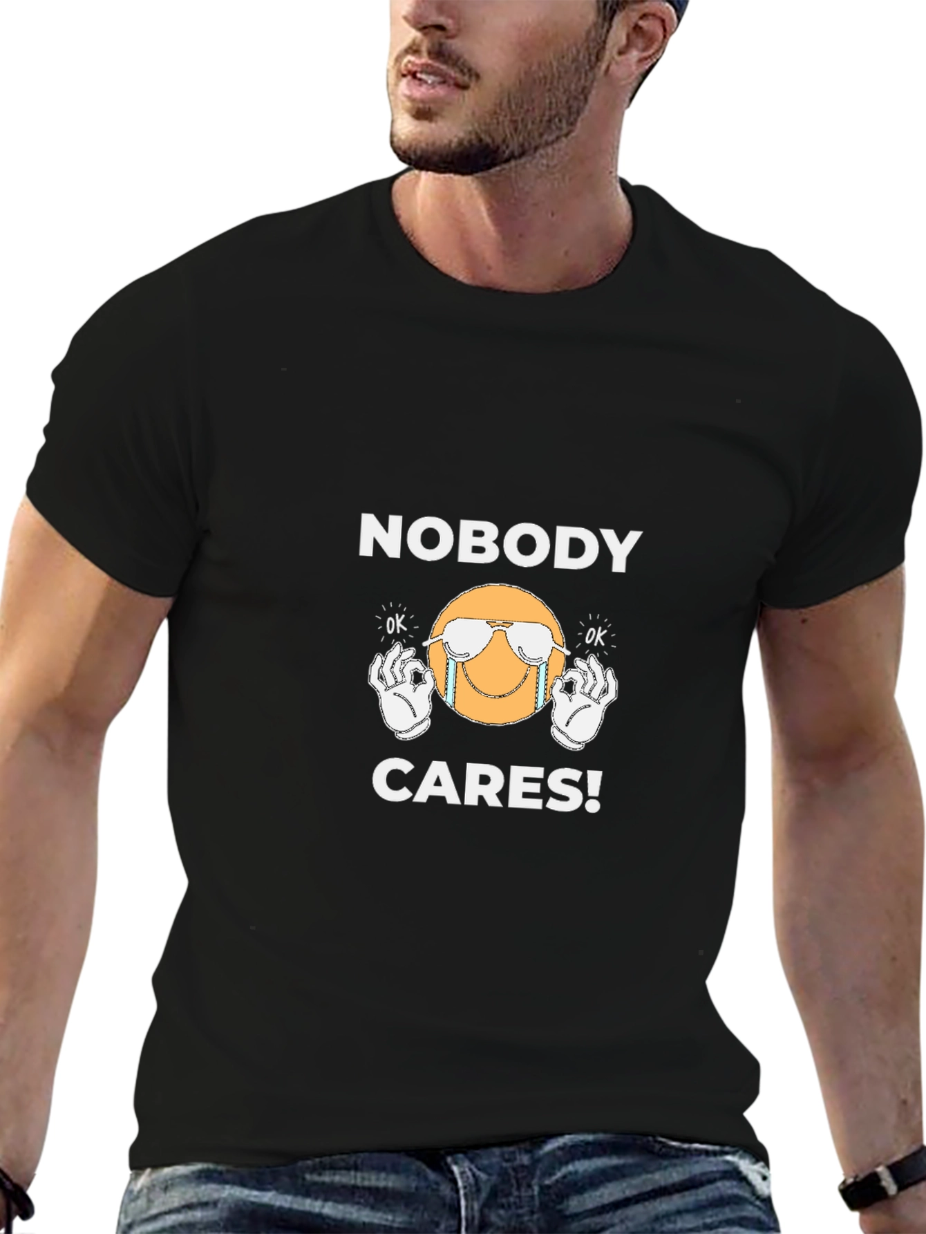 Black Nobody Cares T-Shirt - Funny Graphic Tee view 6