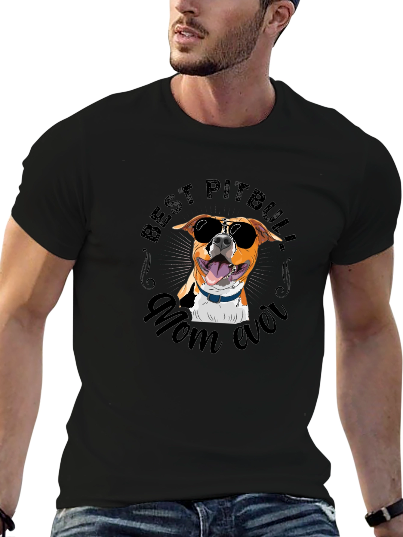 Black Best Pitbull Mom Ever T-Shirt view 6
