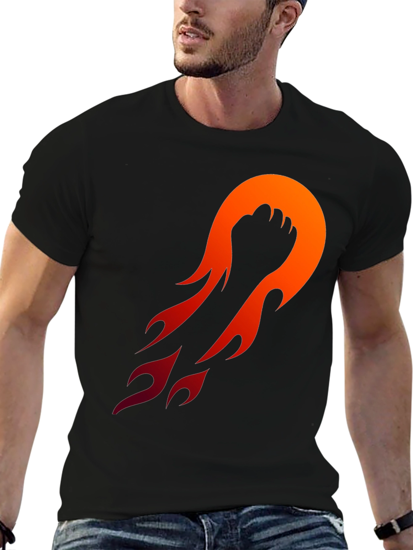 Black Fiery Fist Graphic Tee - Black Cotton Blend view 6