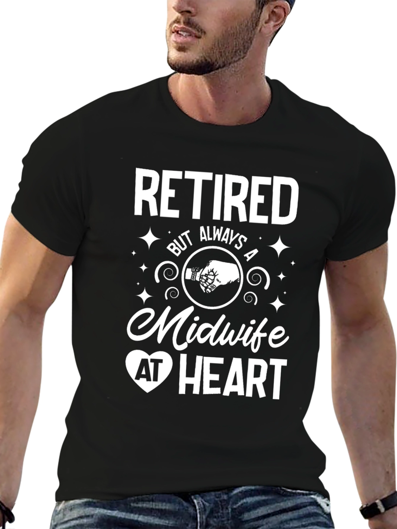Black Retired Midwife T-Shirt - Always At Heart view 6