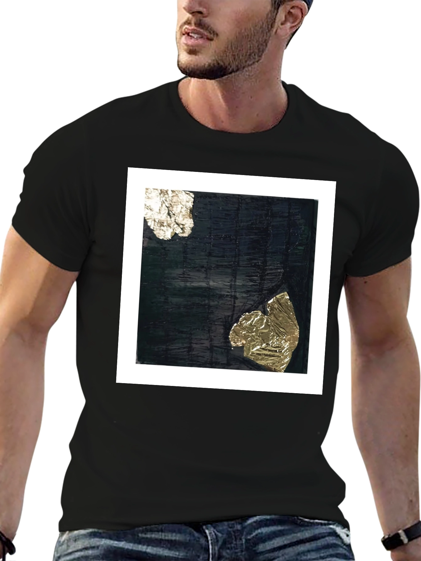 Black Abstract Art Tee - Black Cotton Crew Neck T-Shirt view 6