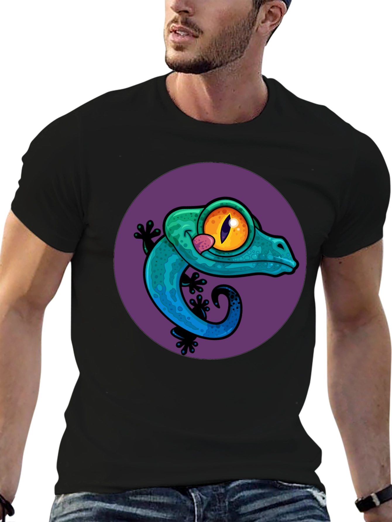 Black Gecko Graphic Tee - Cool Lizard Design T-Shirt view 6