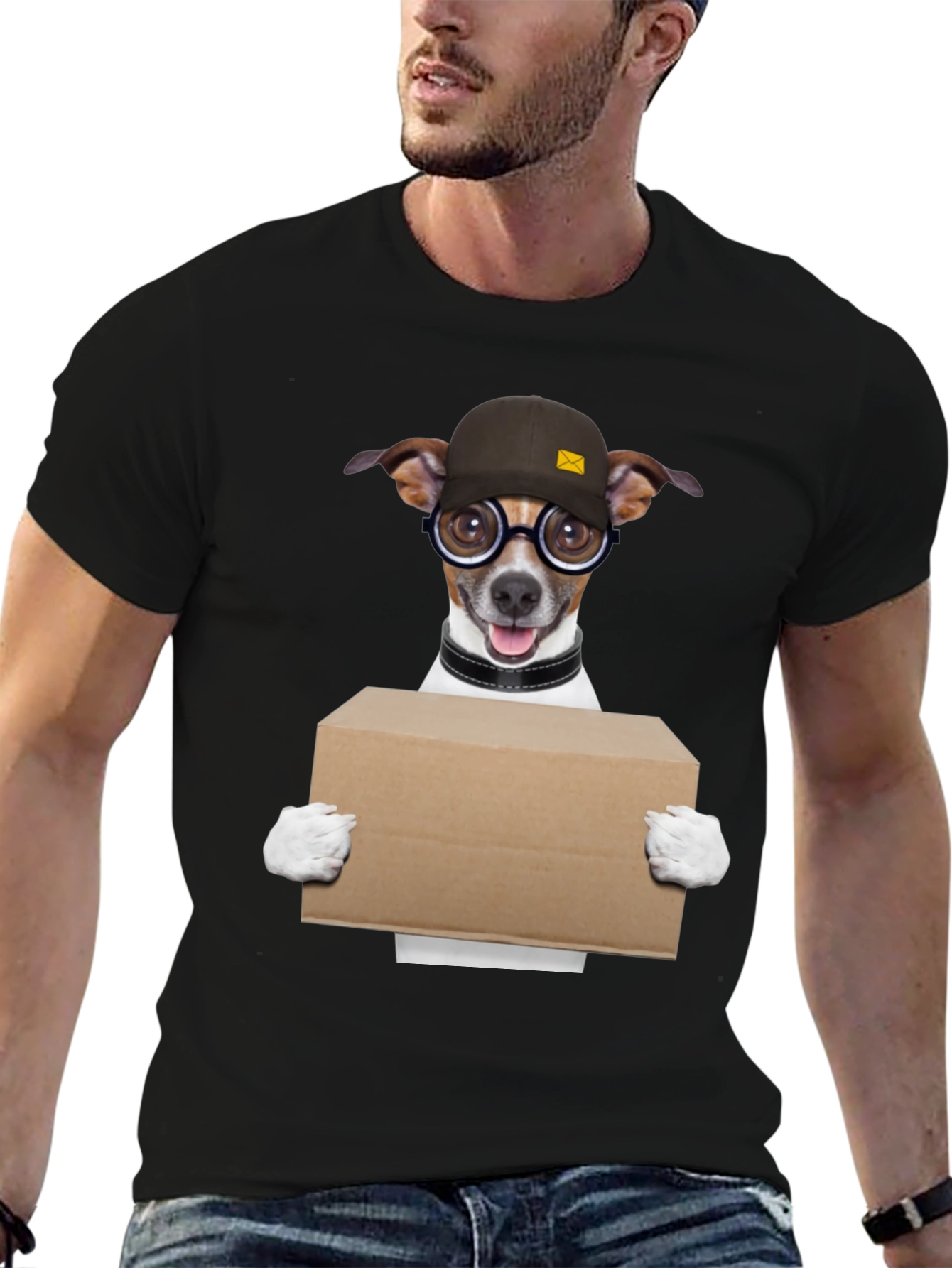 Black Dog Mailman Graphic Tee - Novelty T-Shirt view 6