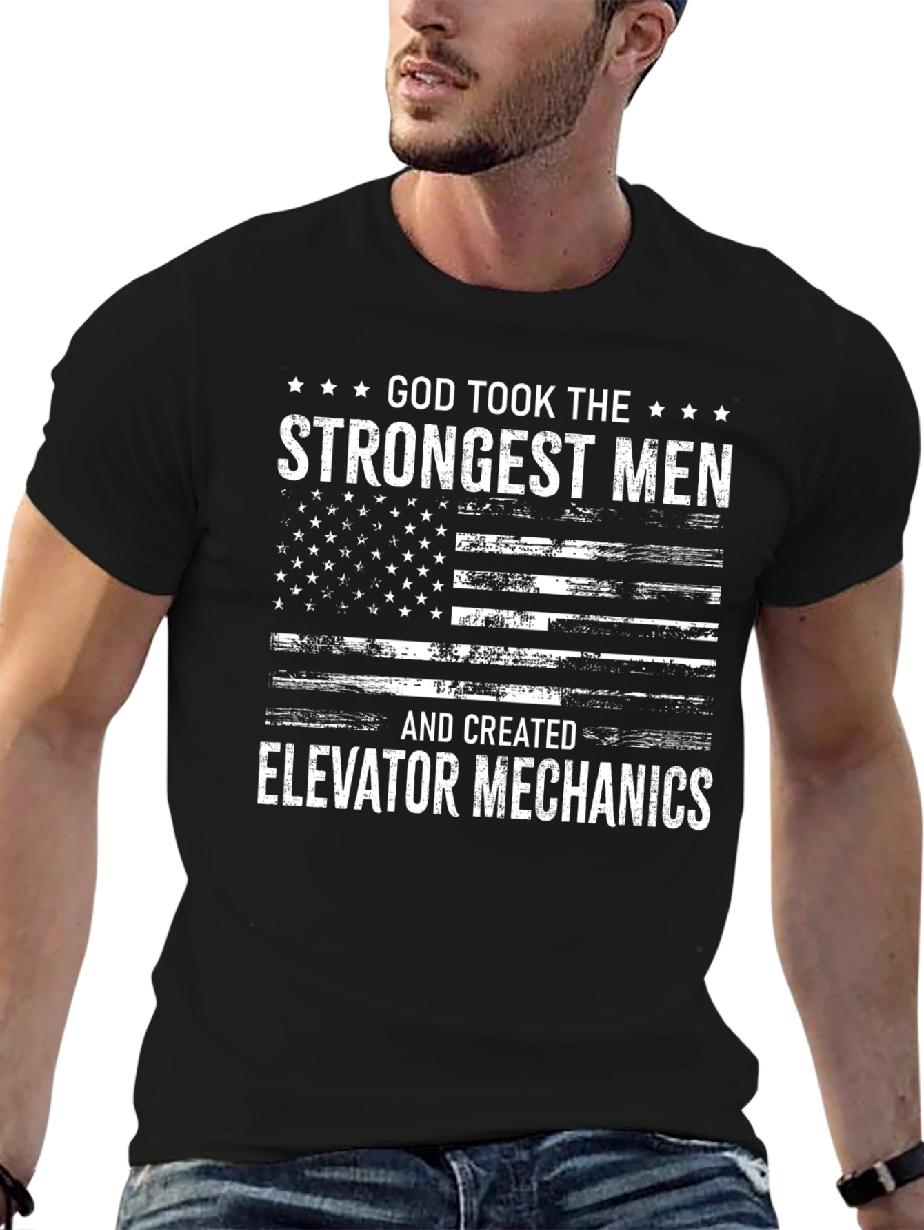 Black Elevator Mechanic T-Shirt - God Took the Strongest Men view 6