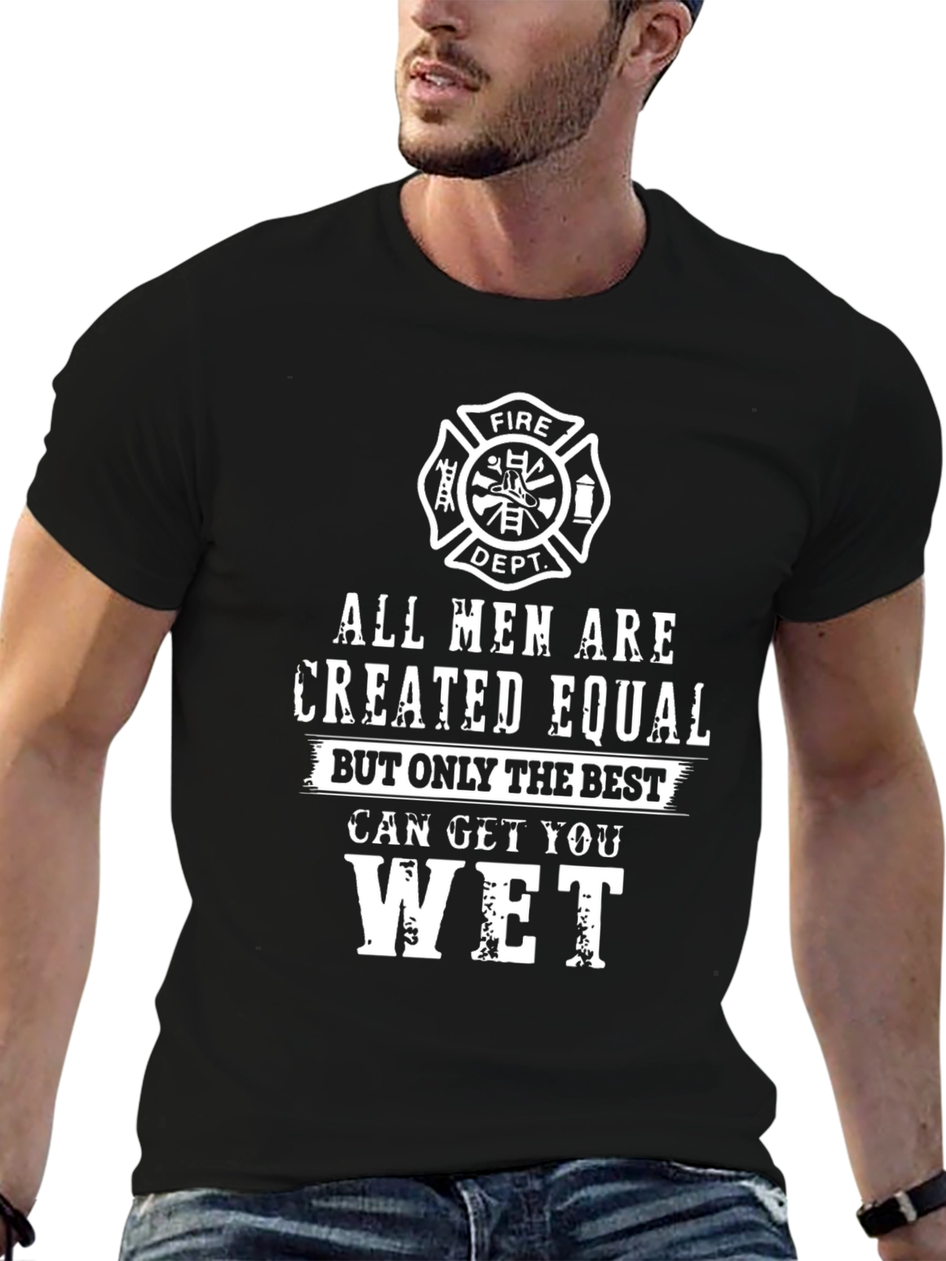 Black Firefighter T-Shirt - All Men Are Created Equal view 6
