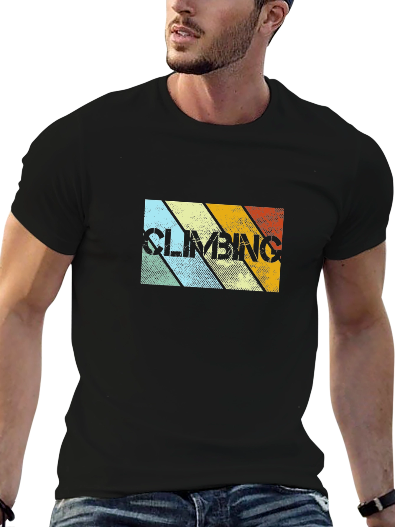 Black Retro Climbing Stripes T-Shirt - Black view 6
