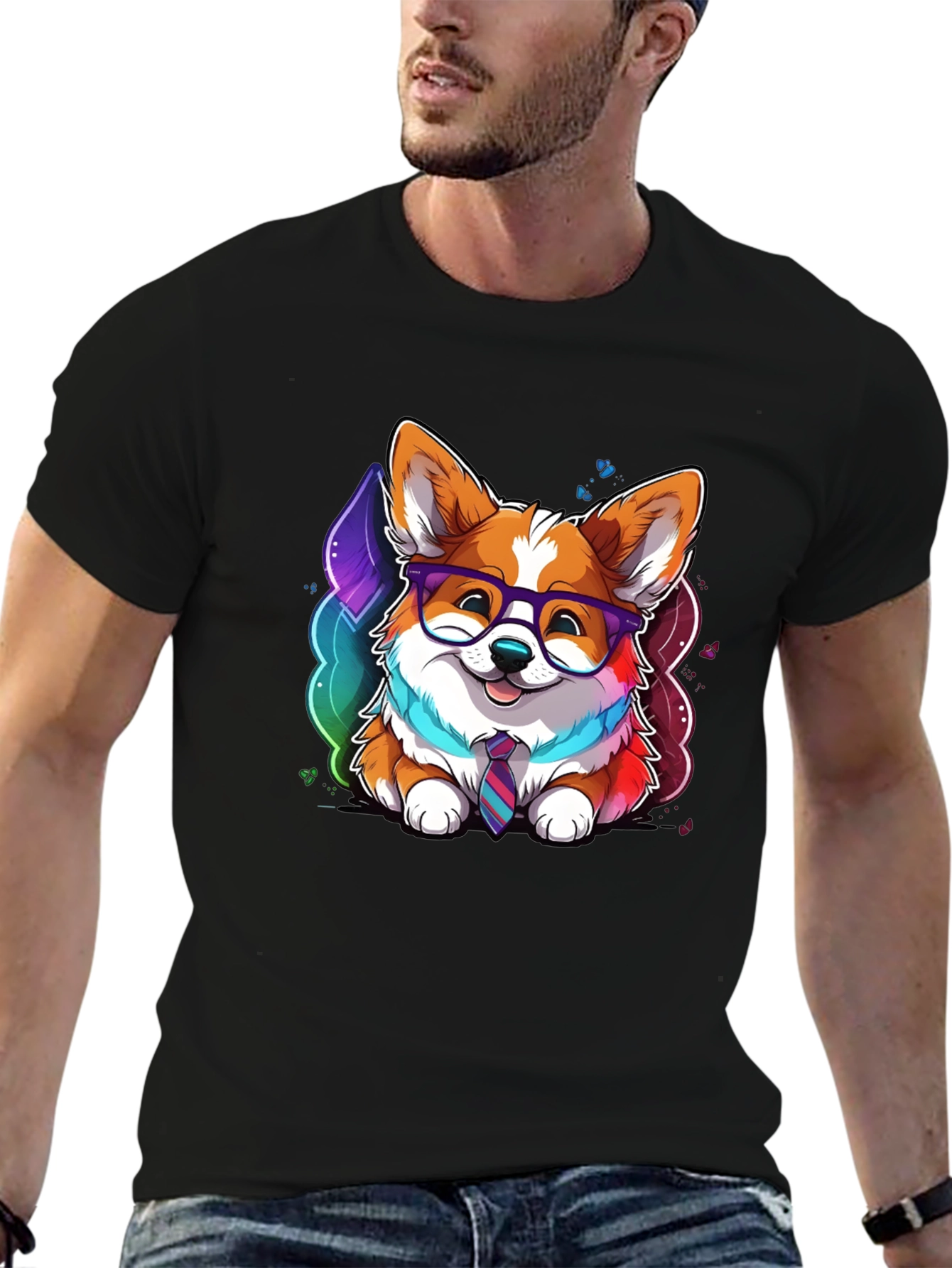 Black Corgi in Glasses T-Shirt view 6