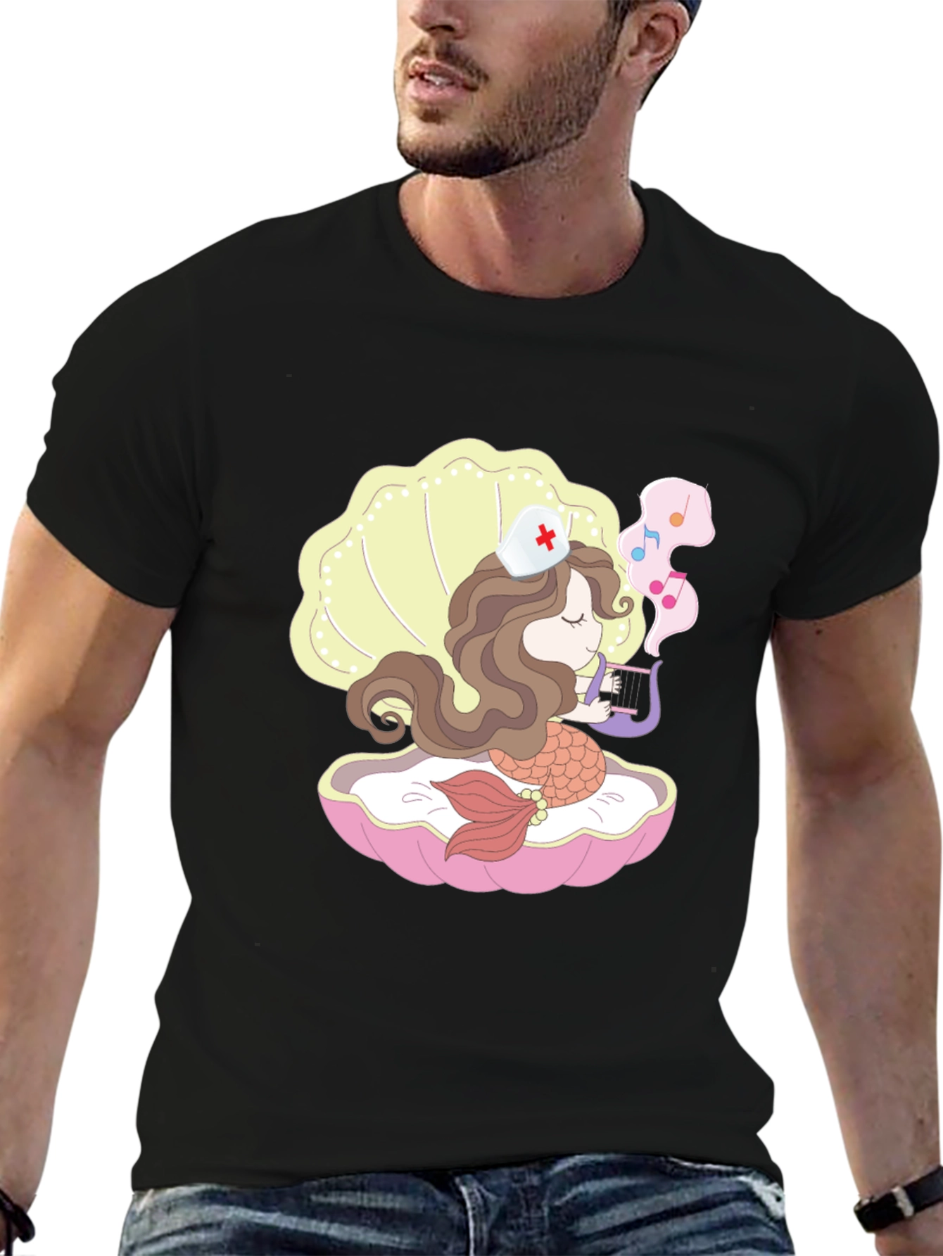 Black Mermaid Nurse T-Shirt view 6