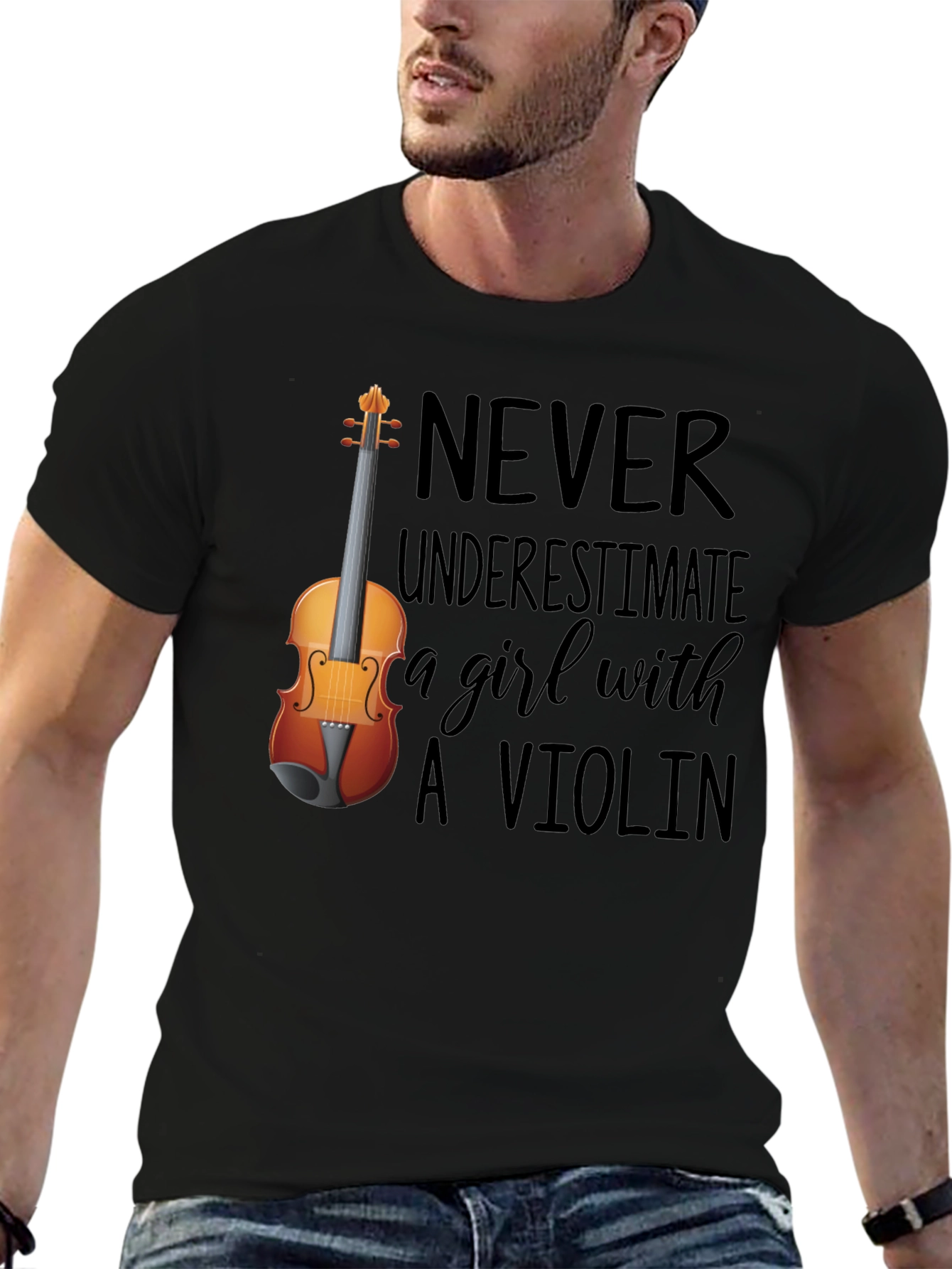 Black Never Underestimate a Girl with A Violin Tee view 6