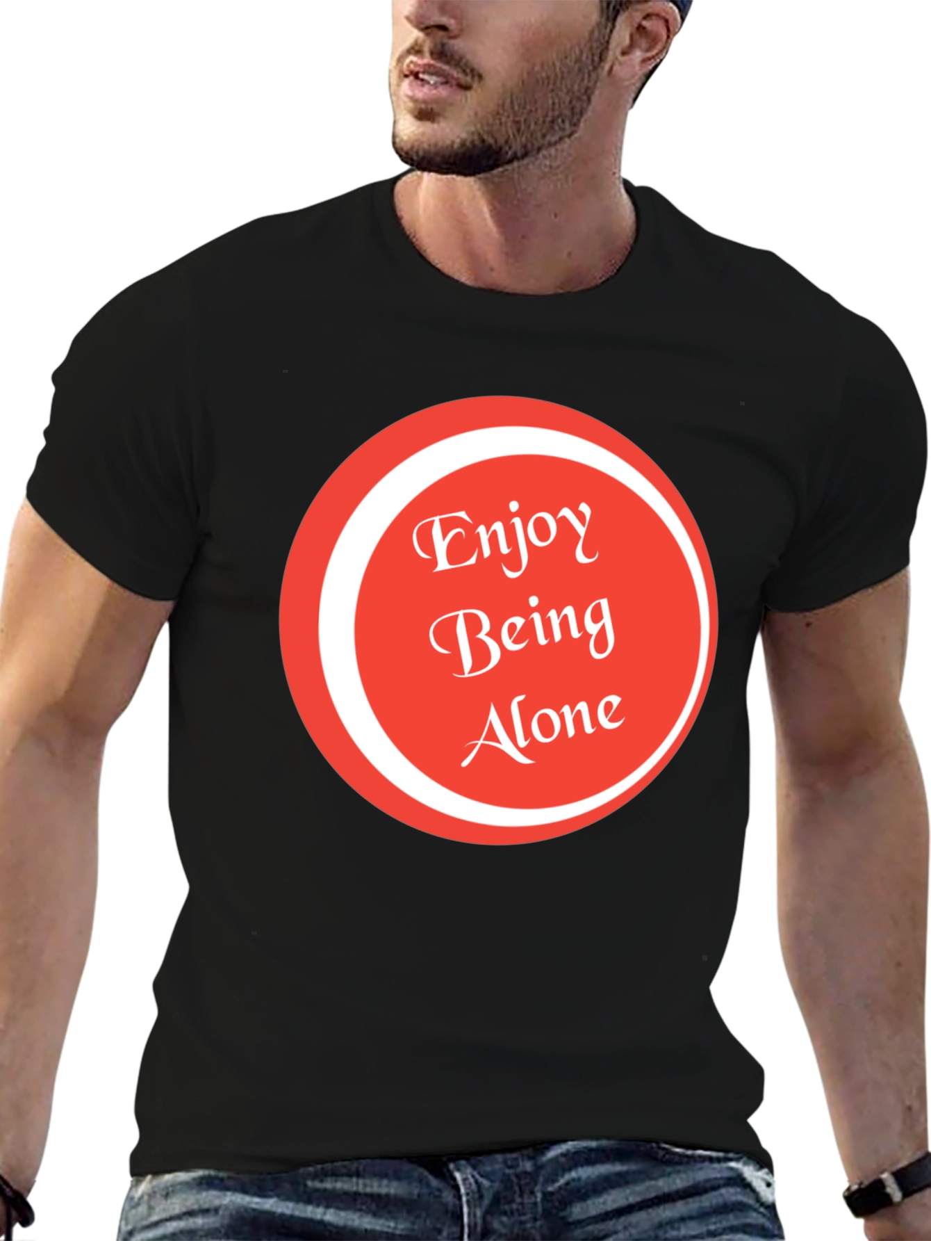 Black Enjoy Being Alone Graphic Tee - Soft Cotton view 6
