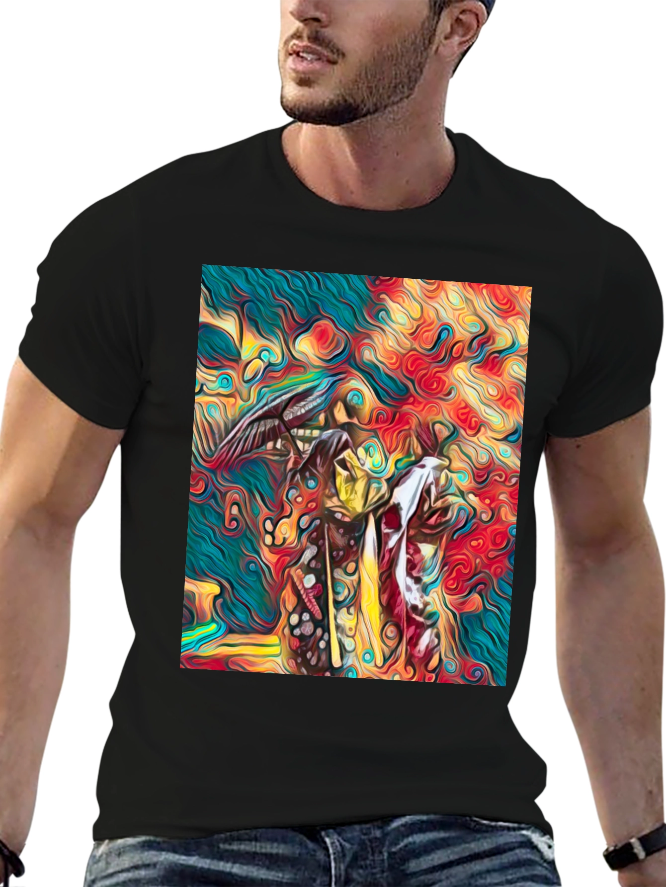 Black Abstract Art Graphic Tee - Vivid Colors, Unique Design view 6