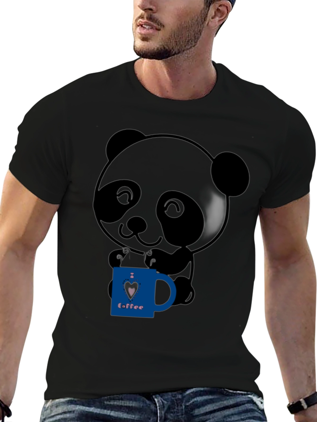 Black Cute Panda Bear I Love Coffee Graphic T-Shirt view 6