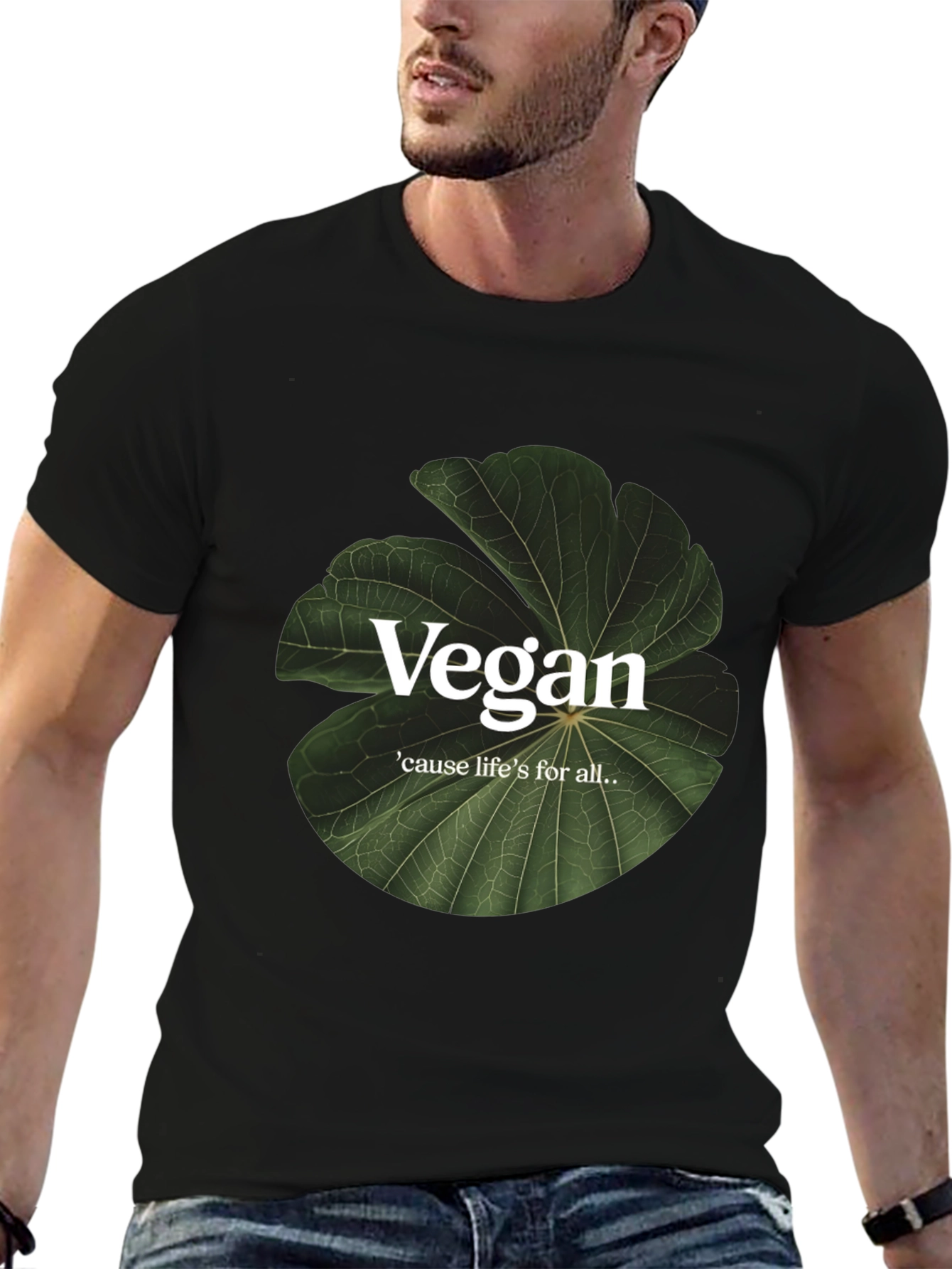 Black Vegan Life T-Shirt - Cause Life's For All - Plant-Based Style view 6