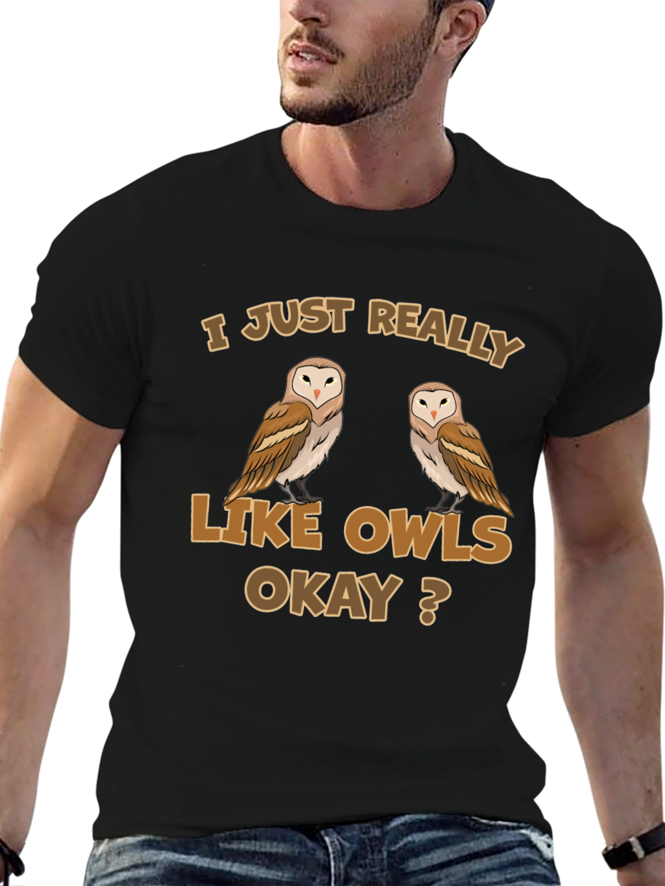 Black Owl Lover T-Shirt - 'I Just Really Like Owls Okay?'  view 6