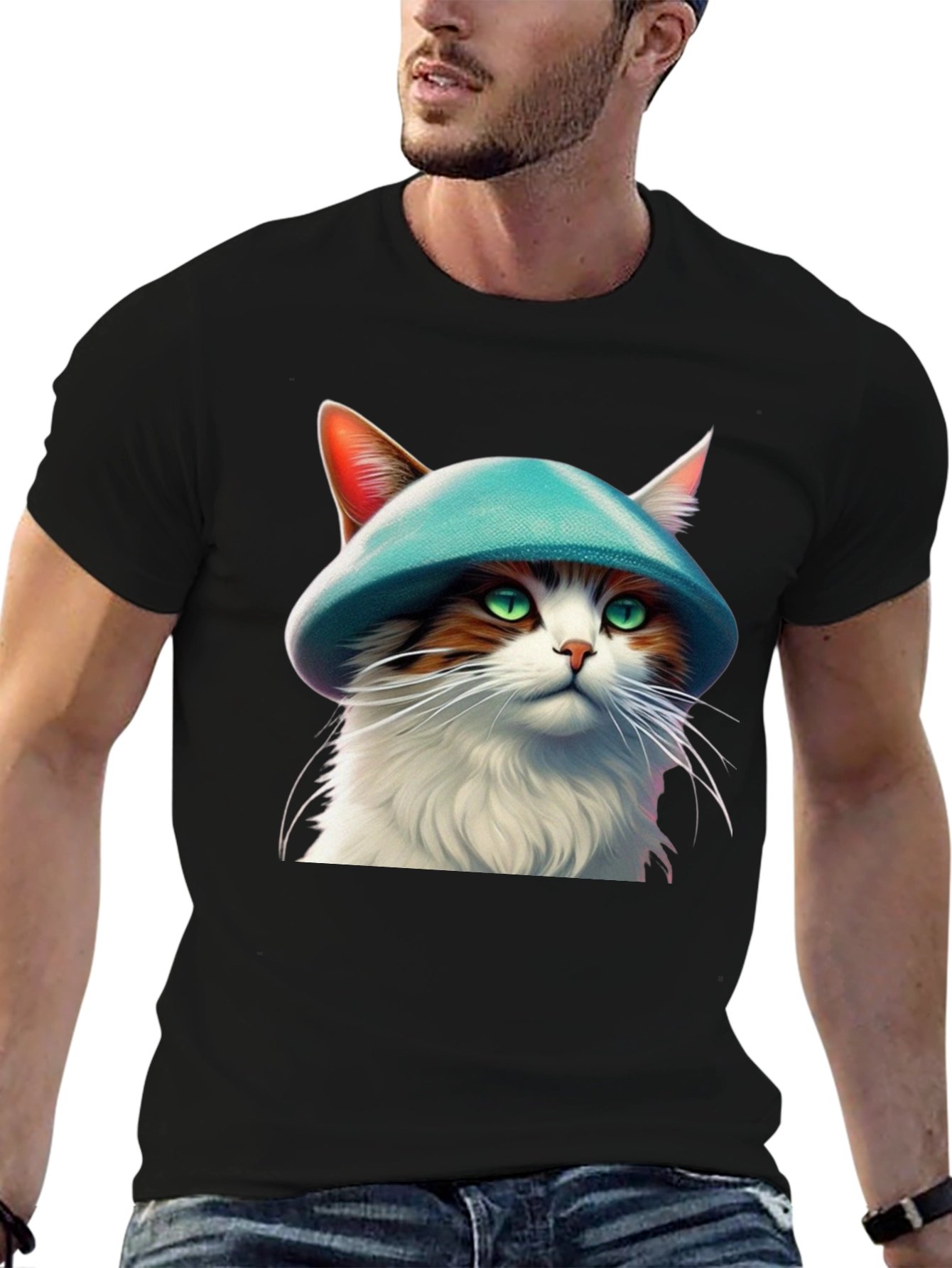 Black Cat with Hat Graphic T-Shirt view 6
