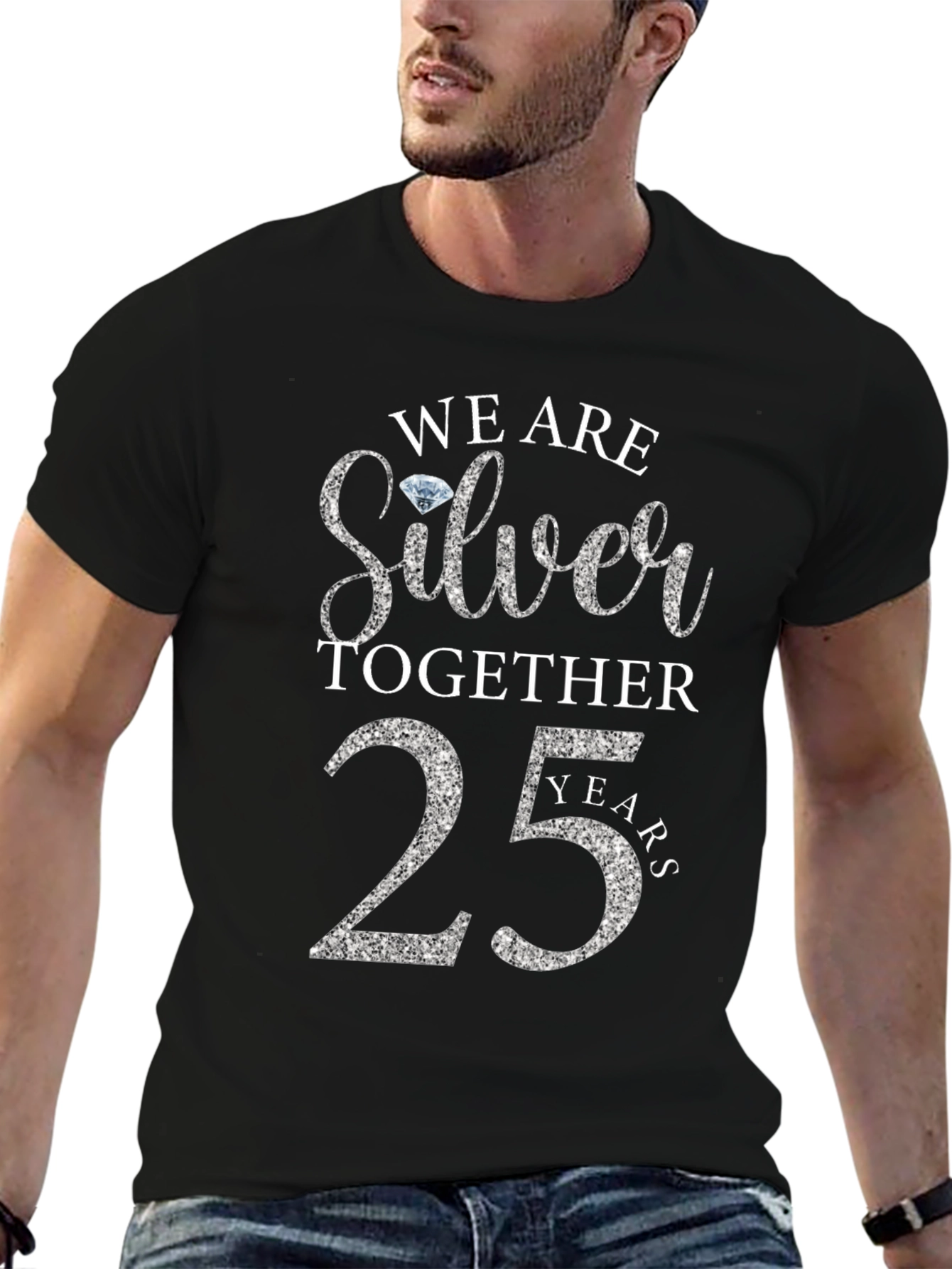 Black Silver Anniversary 25 Years T-Shirt view 6