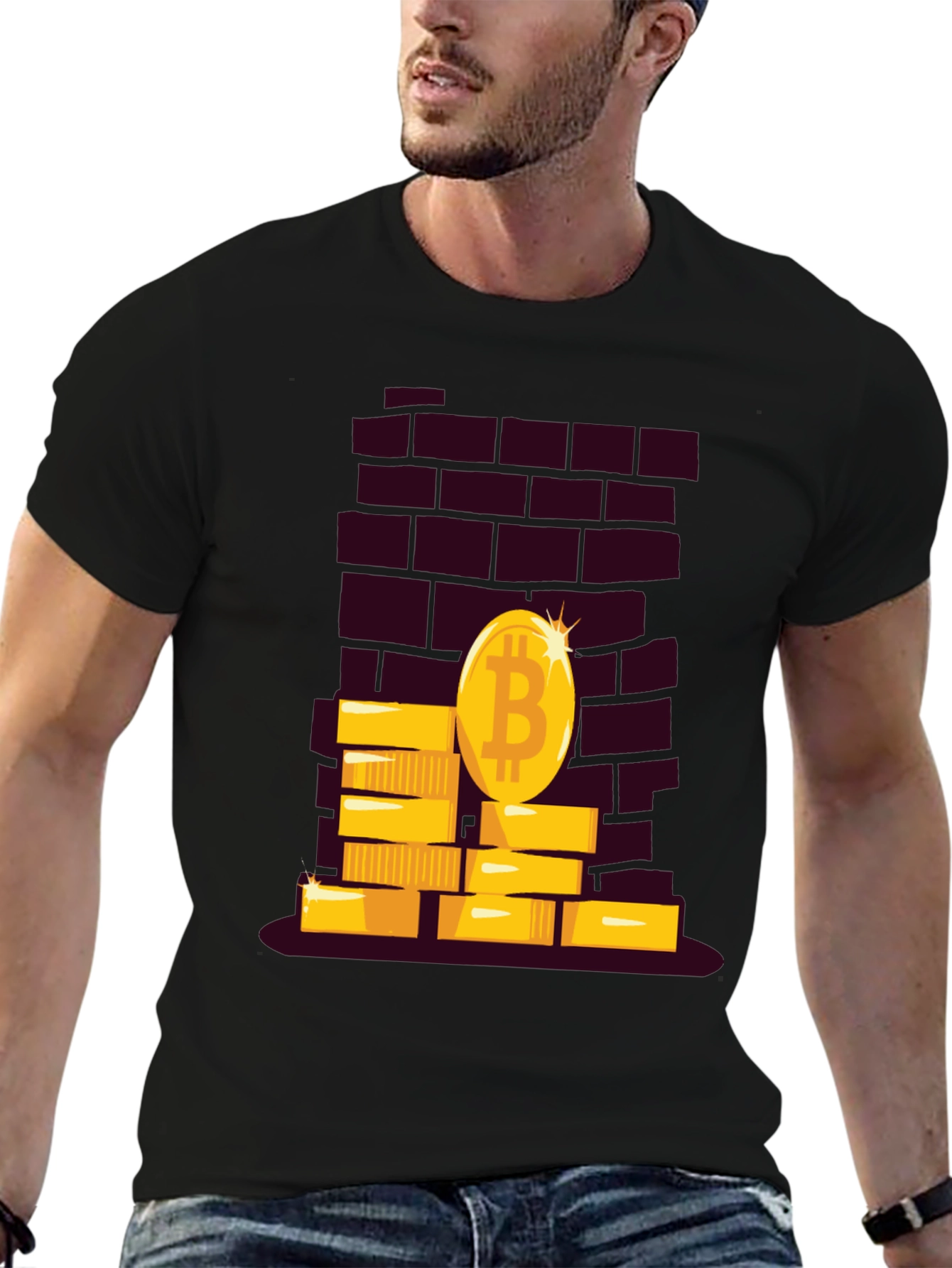 Black Bitcoin Brick Wall Tee - Crypto Currency T-Shirt view 6