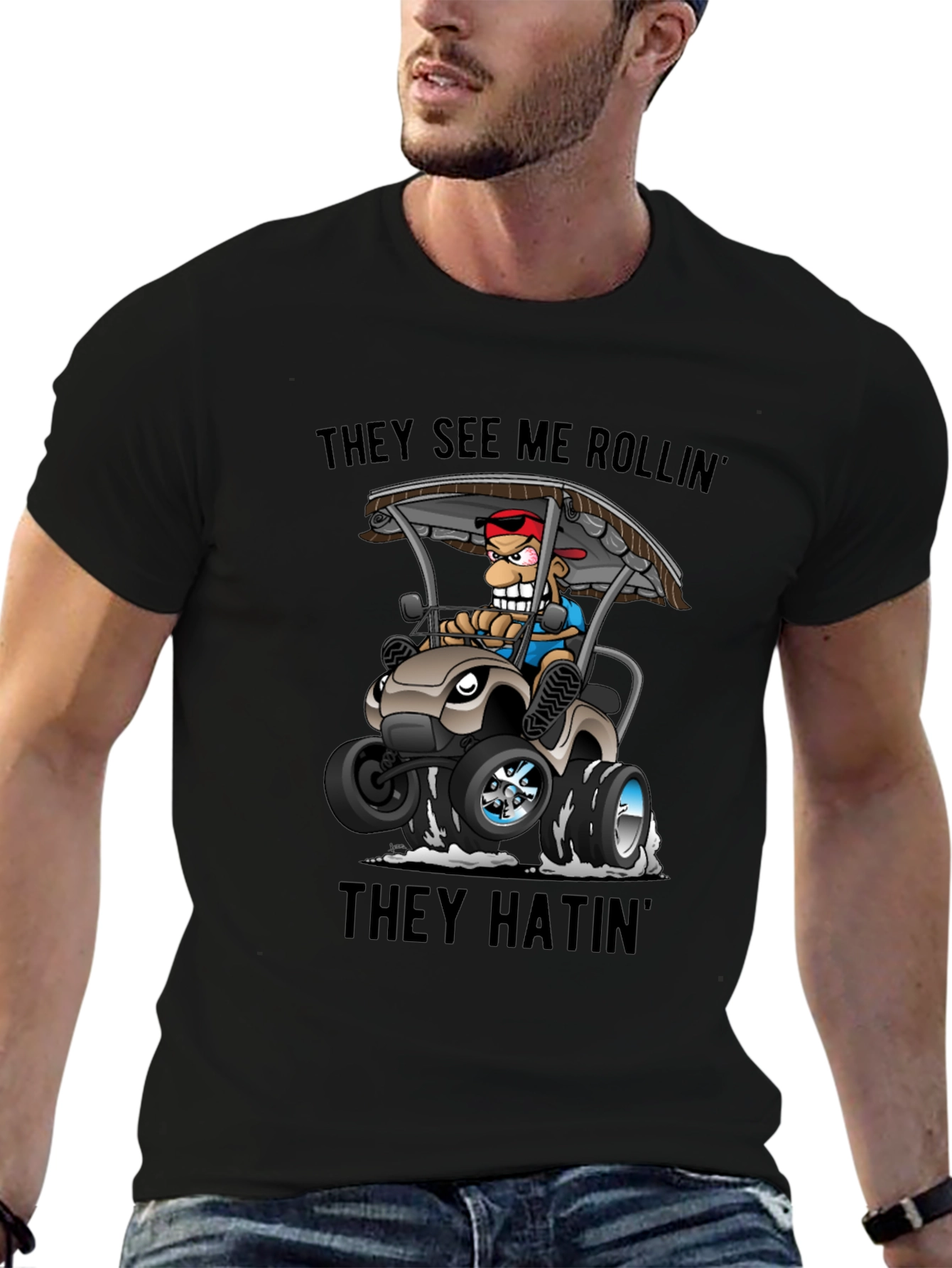 Black They See Me Rollin' T-Shirt view 6