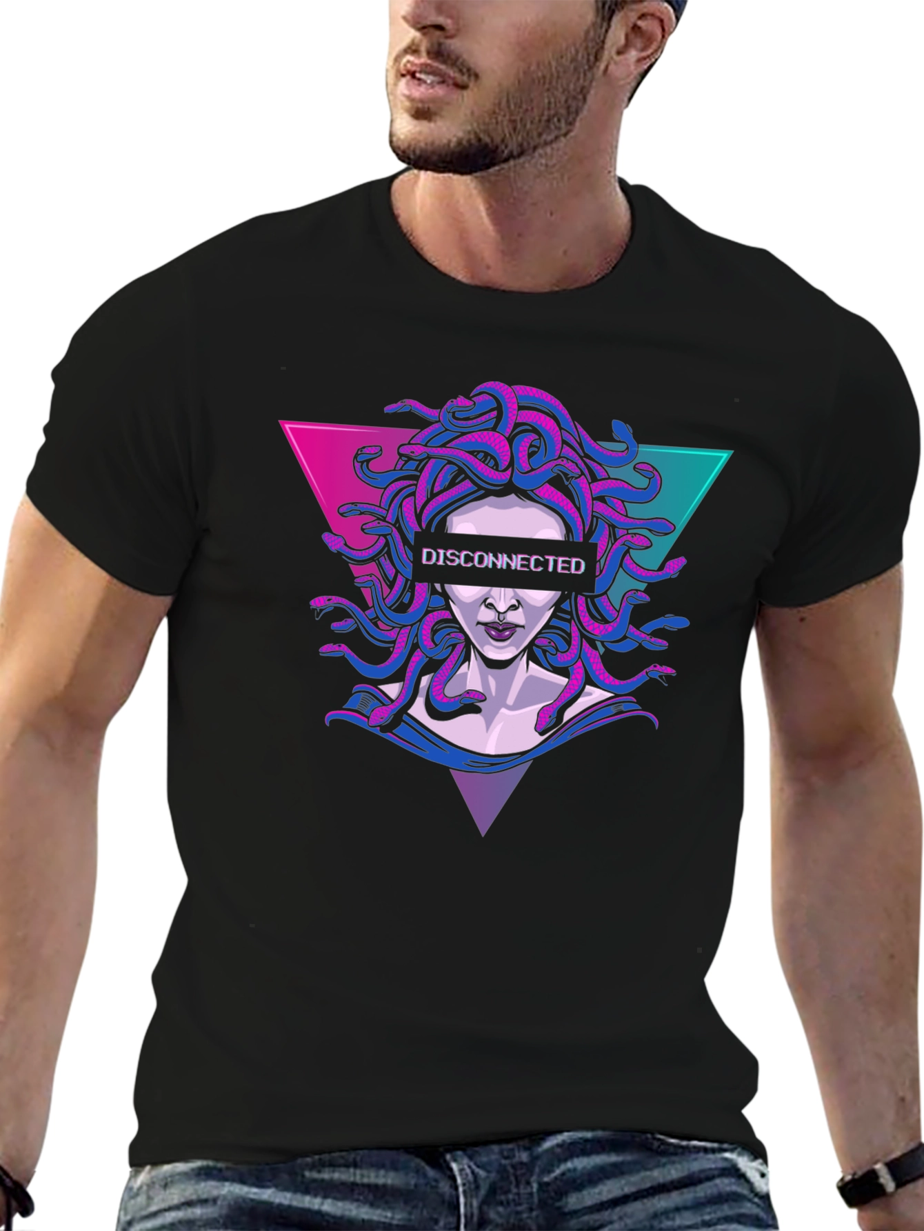 Black Disconnected Medusa Graphic Tee - Unique Design view 6