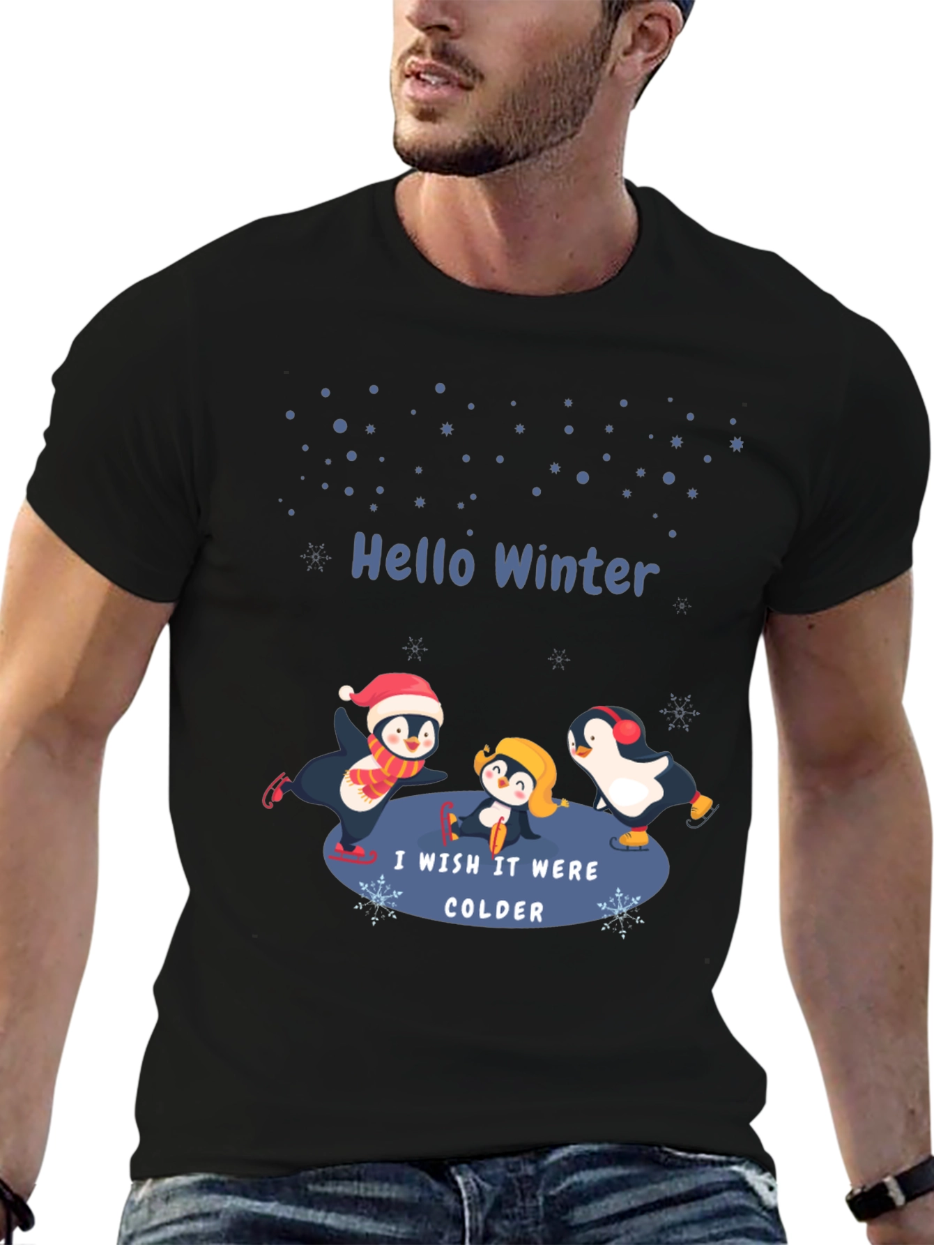 Black Winter Penguin Graphic T-Shirt view 6