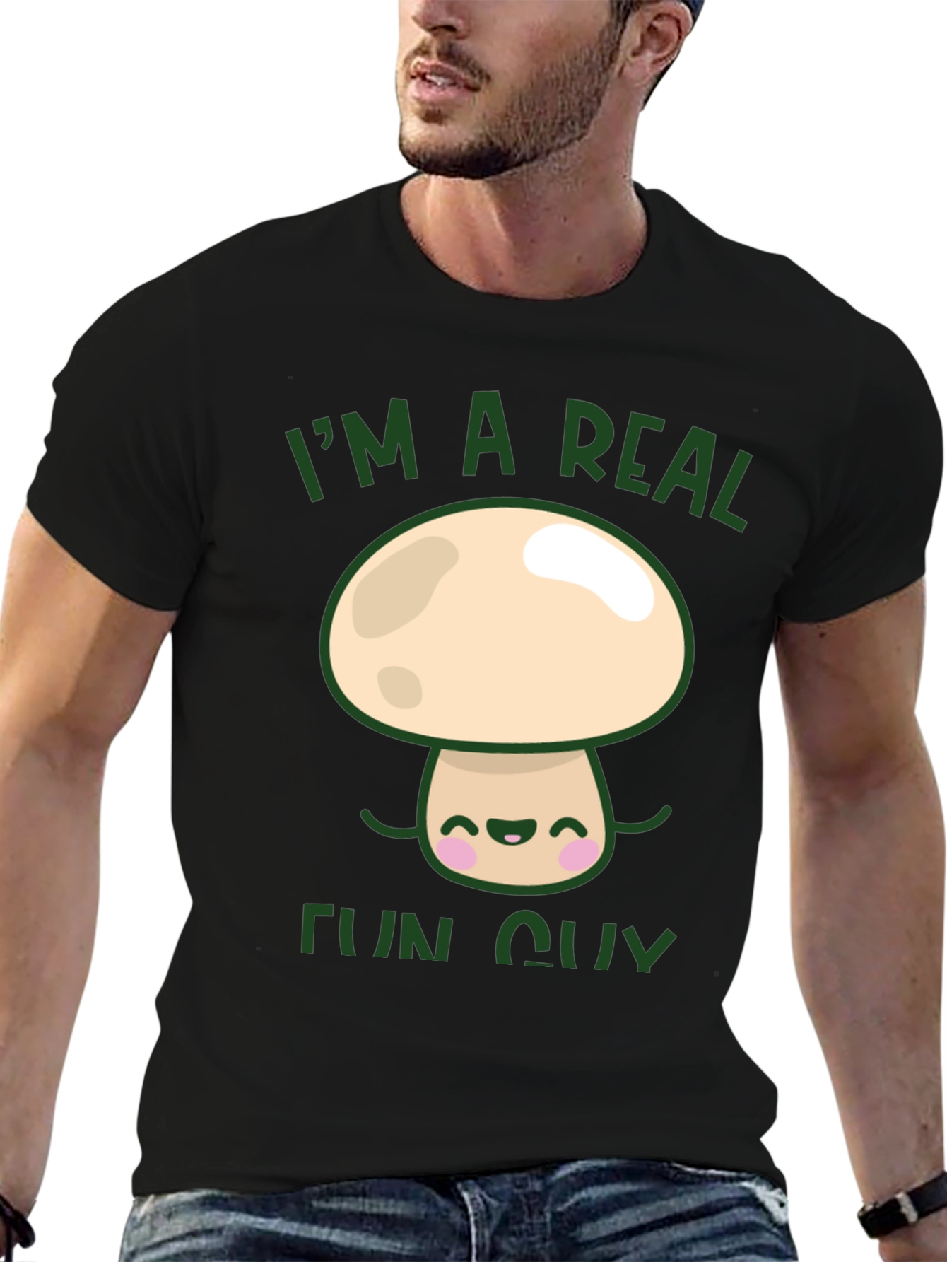 Black I'm a Real Fun Guy T-Shirt - Mushroom Graphic Tee view 6