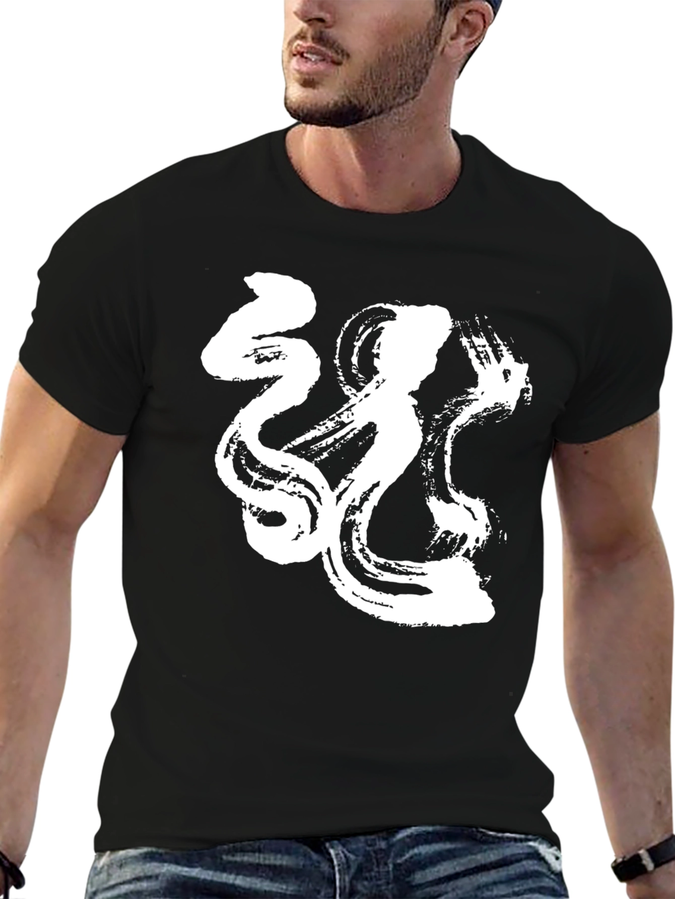 Black Abstract White Graphic Print Black T-Shirt view 6