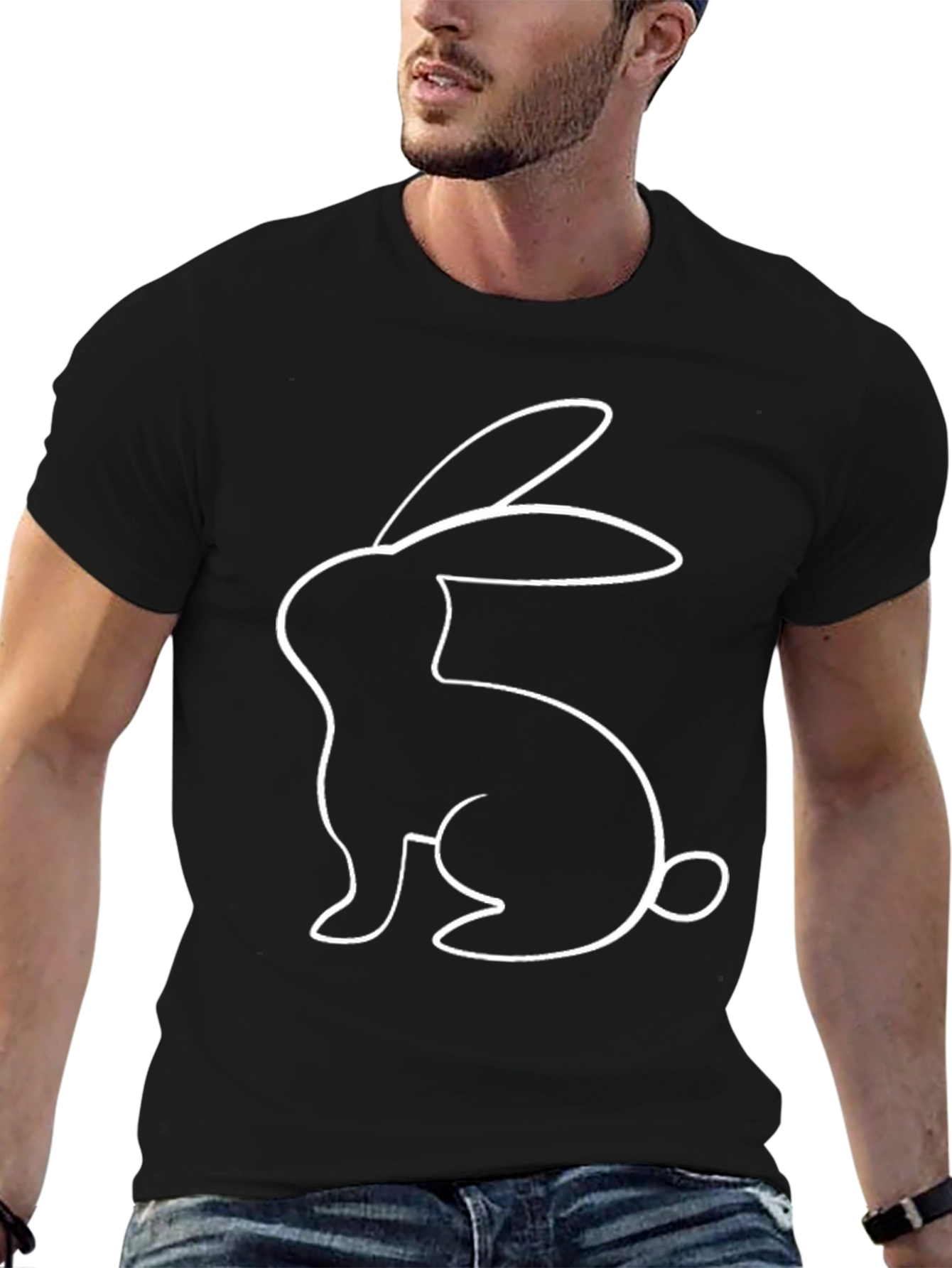 Black Rabbit Graphic Tee - Unisex Black Cotton Casual Top view 6