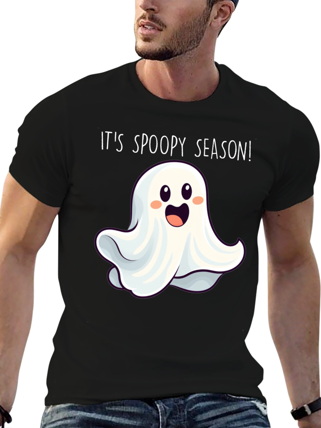 Black Spoopy Season Ghost T-Shirt view 6