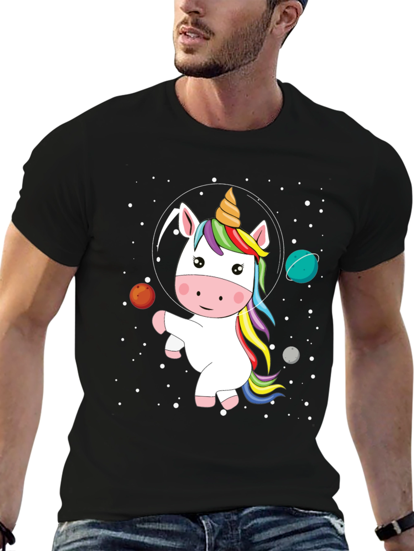 Black Unicorn in Space Graphic Tee view 6