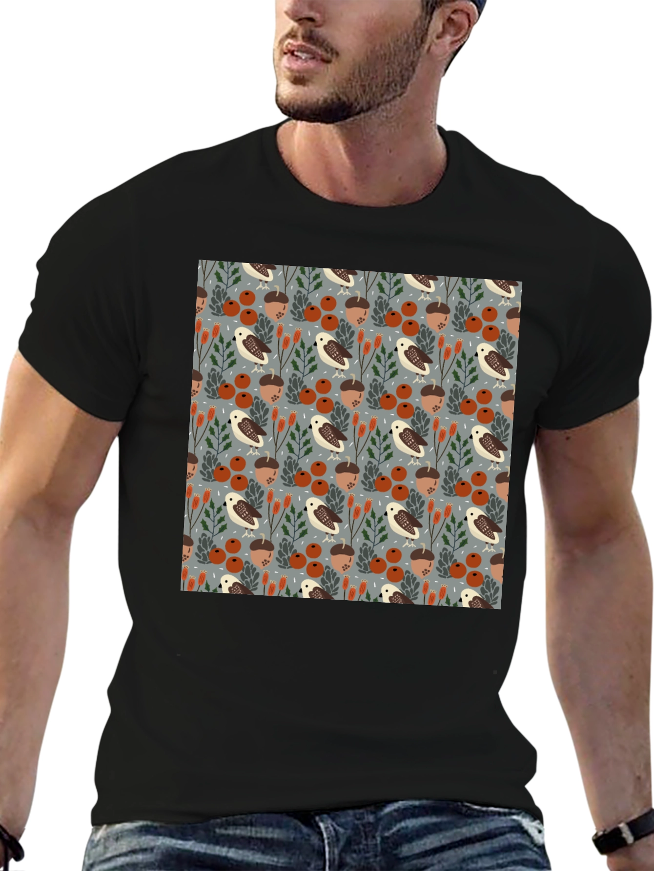 Black Autumnal Forest Pattern T-Shirt view 6
