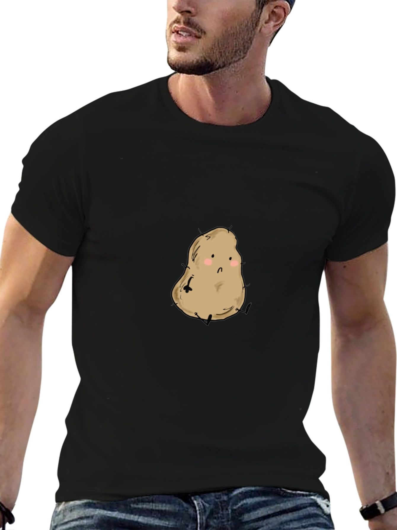 Black Cute Potato Graphic Tee - Unisex Black Shirt view 6