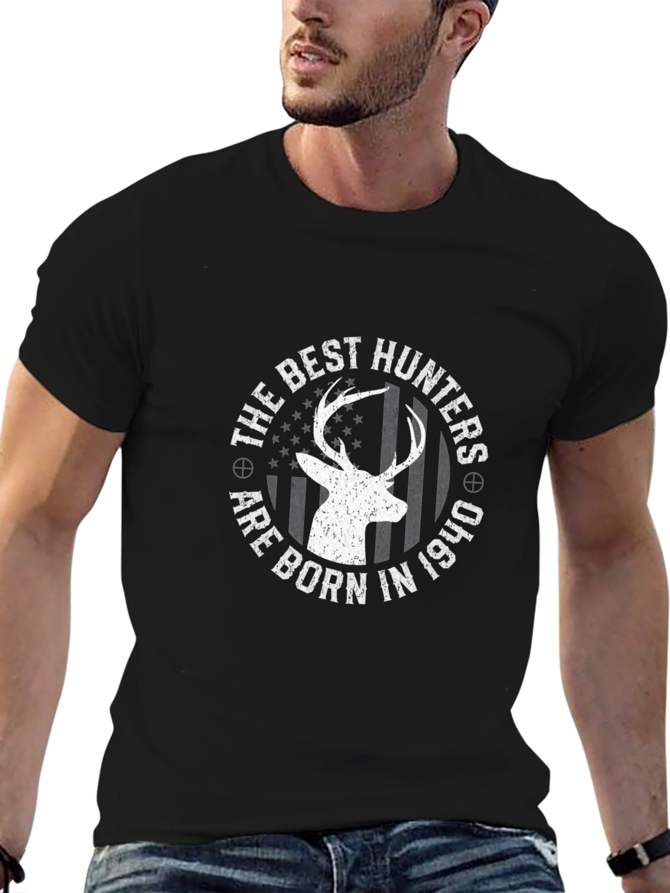 Best Hunters Born in 1940 Graphic Tee - Black Cotton - 6