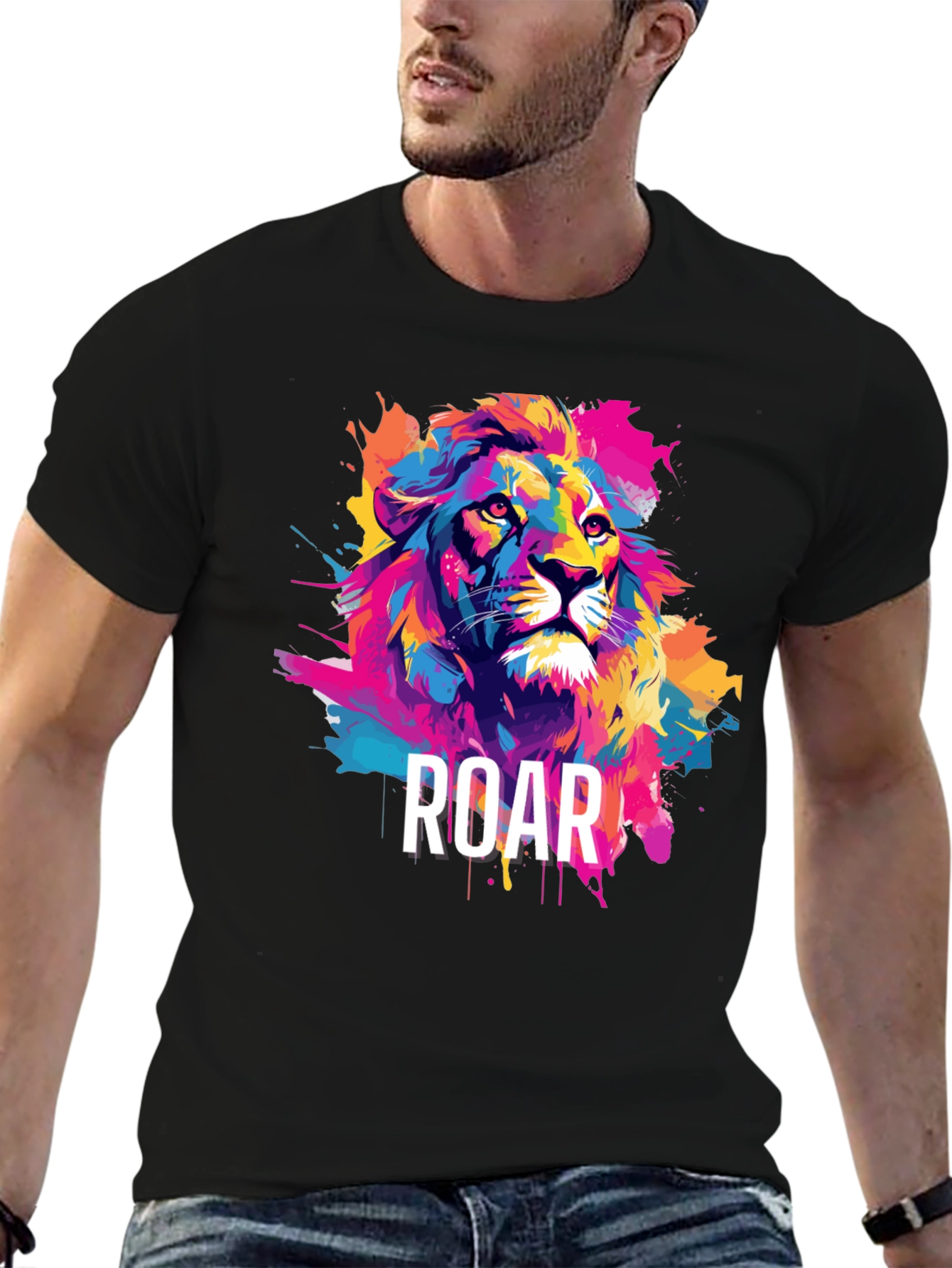 Black Colorful Lion Graphic Tee - ROAR view 6