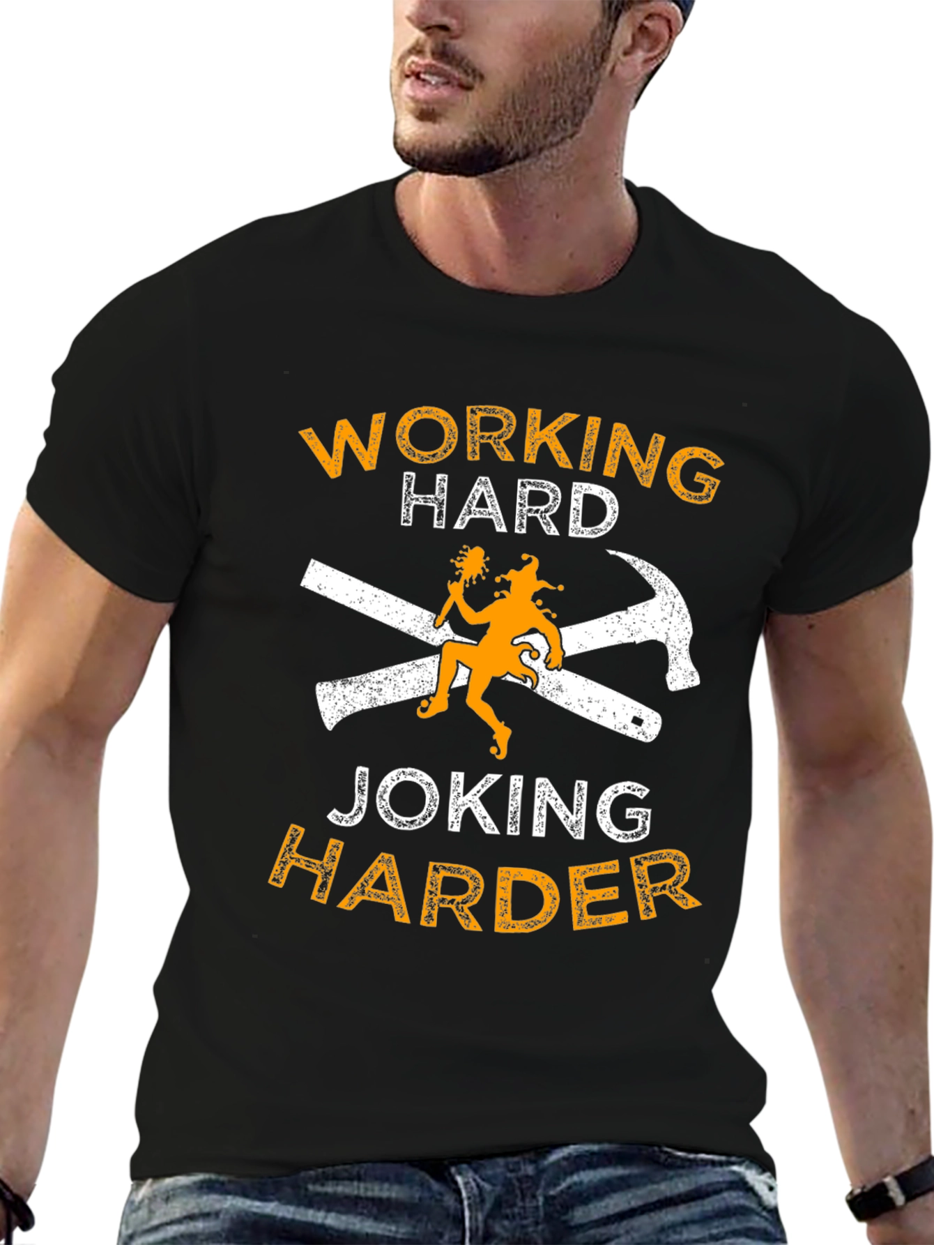 Black Working Hard Joking Harder Graphic T-Shirt view 6
