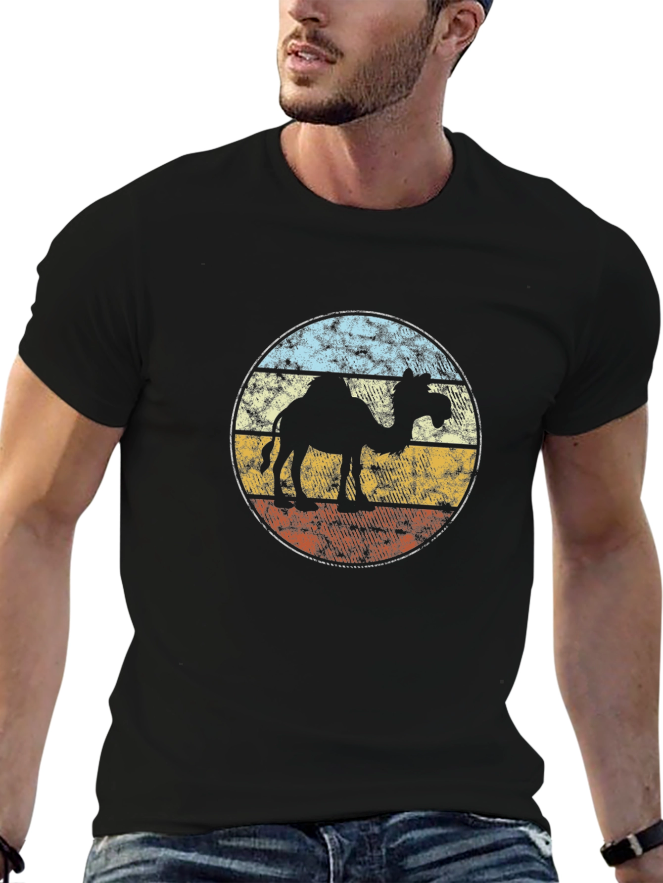 Black Retro Camel T-Shirt - Vintage Style Desert Graphic Tee view 6