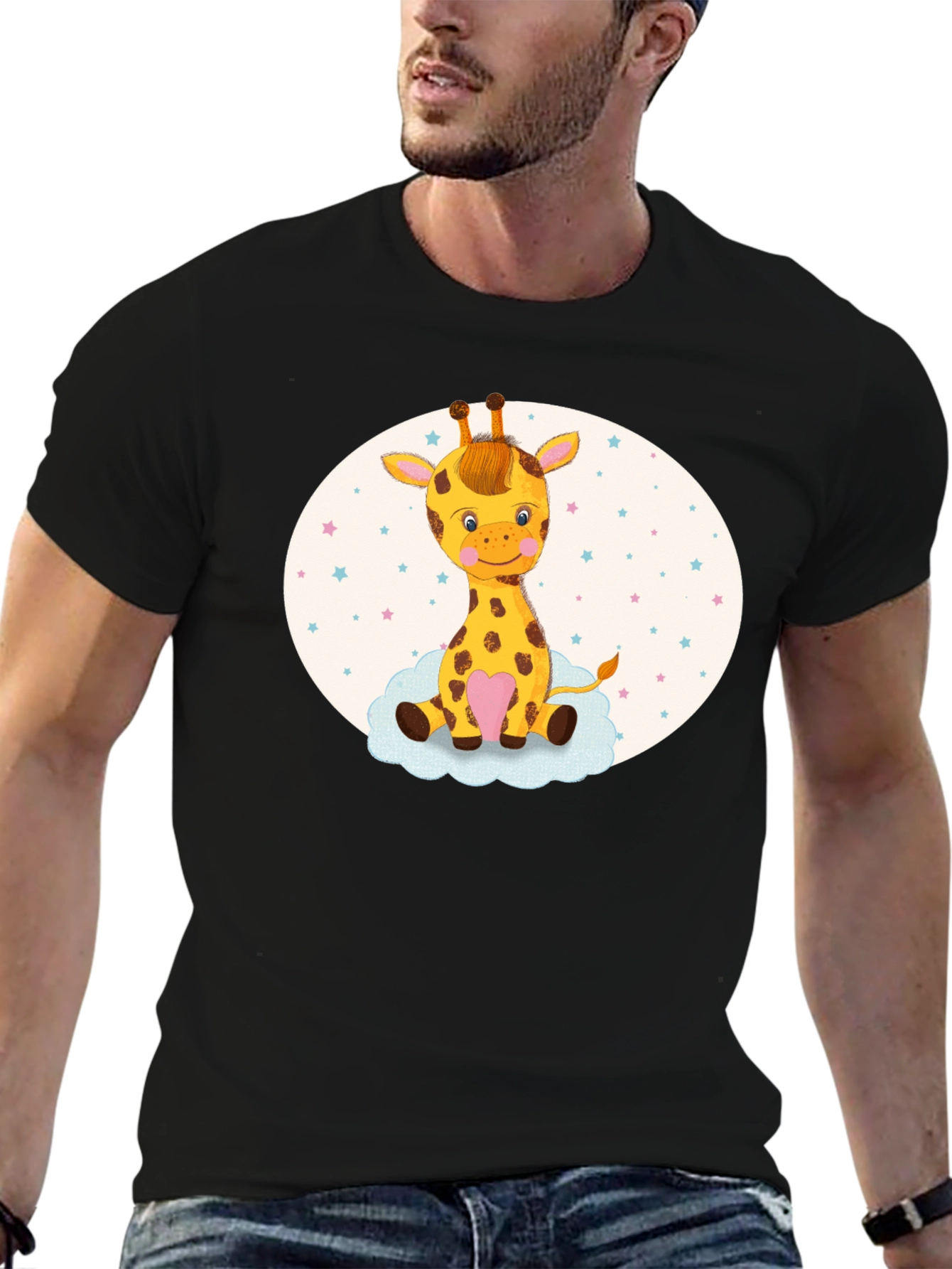 Black Cute Giraffe Tee - Cartoon Animal Graphic view 6