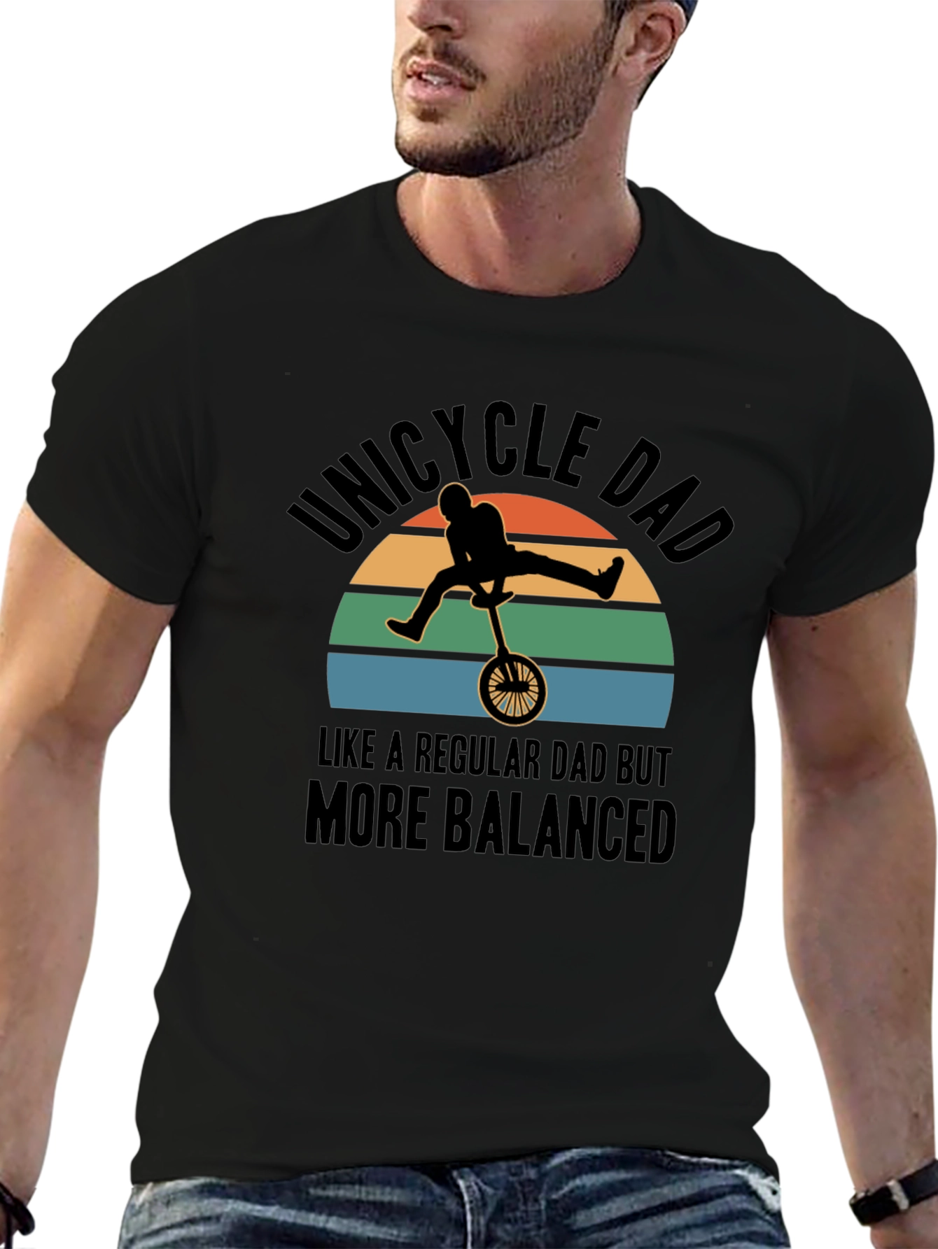 Black Unicycle Dad T-Shirt - Balanced Father's Day Gift view 6