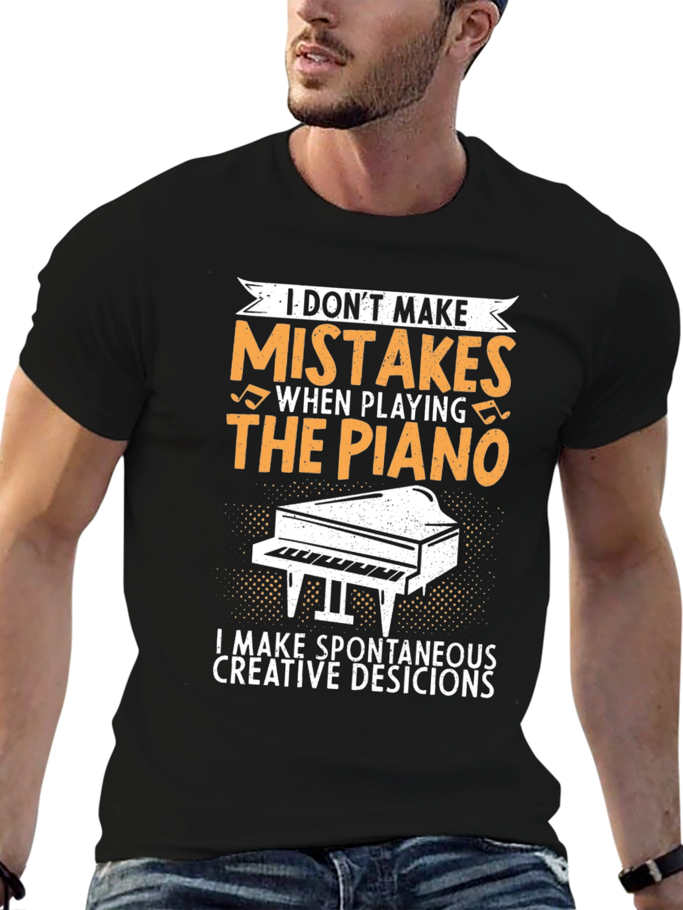 Black Funny Piano Player T-Shirt - I Don't Make Mistakes view 6