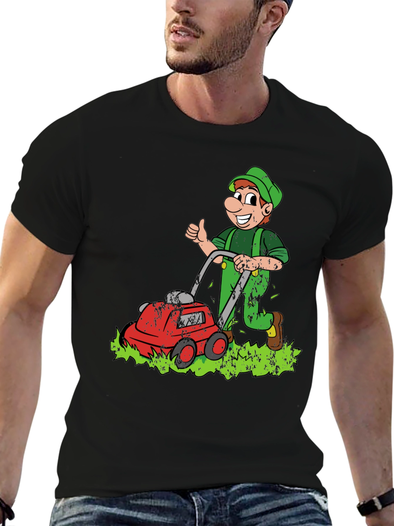 Black Lawn Mower Man Cartoon Graphic T-Shirt view 6